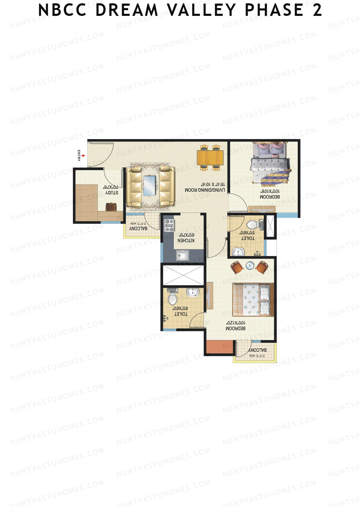 NBCC Dream Valley Phase 2, Tower C12, Unit 3, 2BHK, Super Area 920   sq ft 