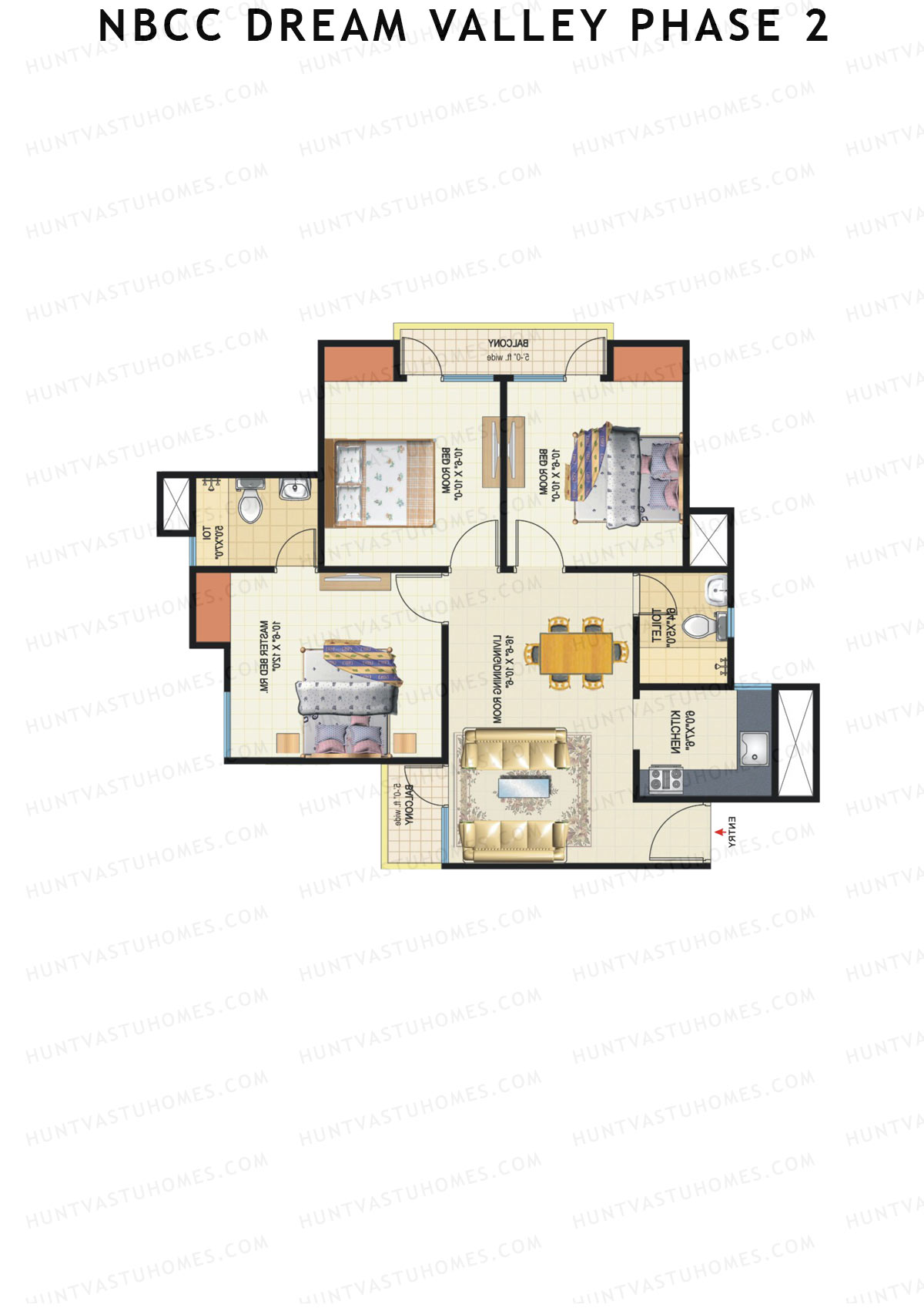 NBCC Dream Valley Phase 2, Tower C12, Unit 5, 3BHK, Super Area 1045   sq ft 