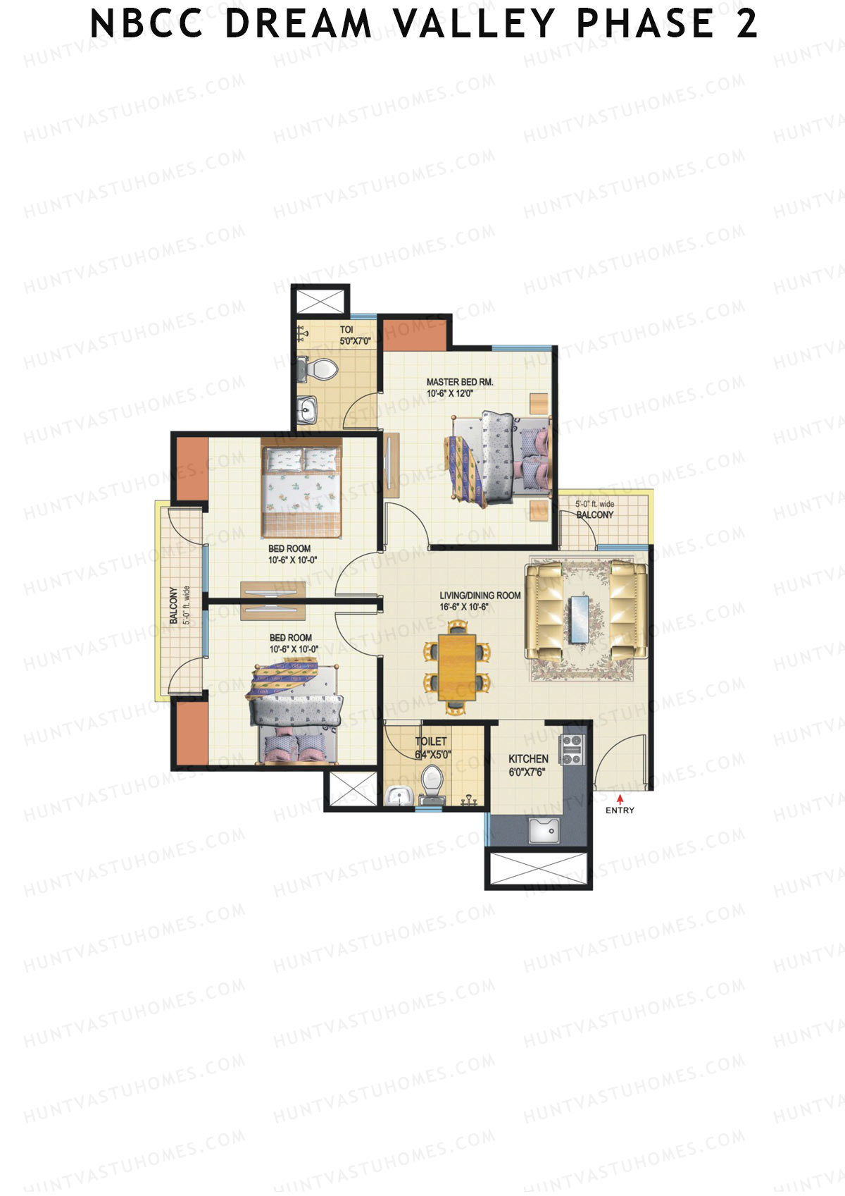 NBCC Dream Valley Phase 2, Tower C2, Unit 1, 3BHK, Super Area 1045   sq ft 