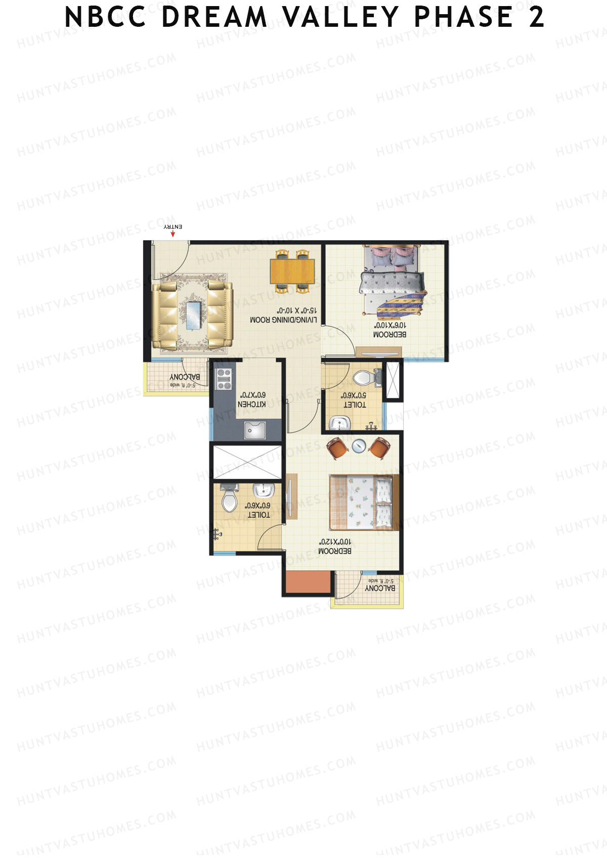 NBCC Dream Valley Phase 2, Tower C2, Unit 6, 2BHK, Super Area 805   sq ft 