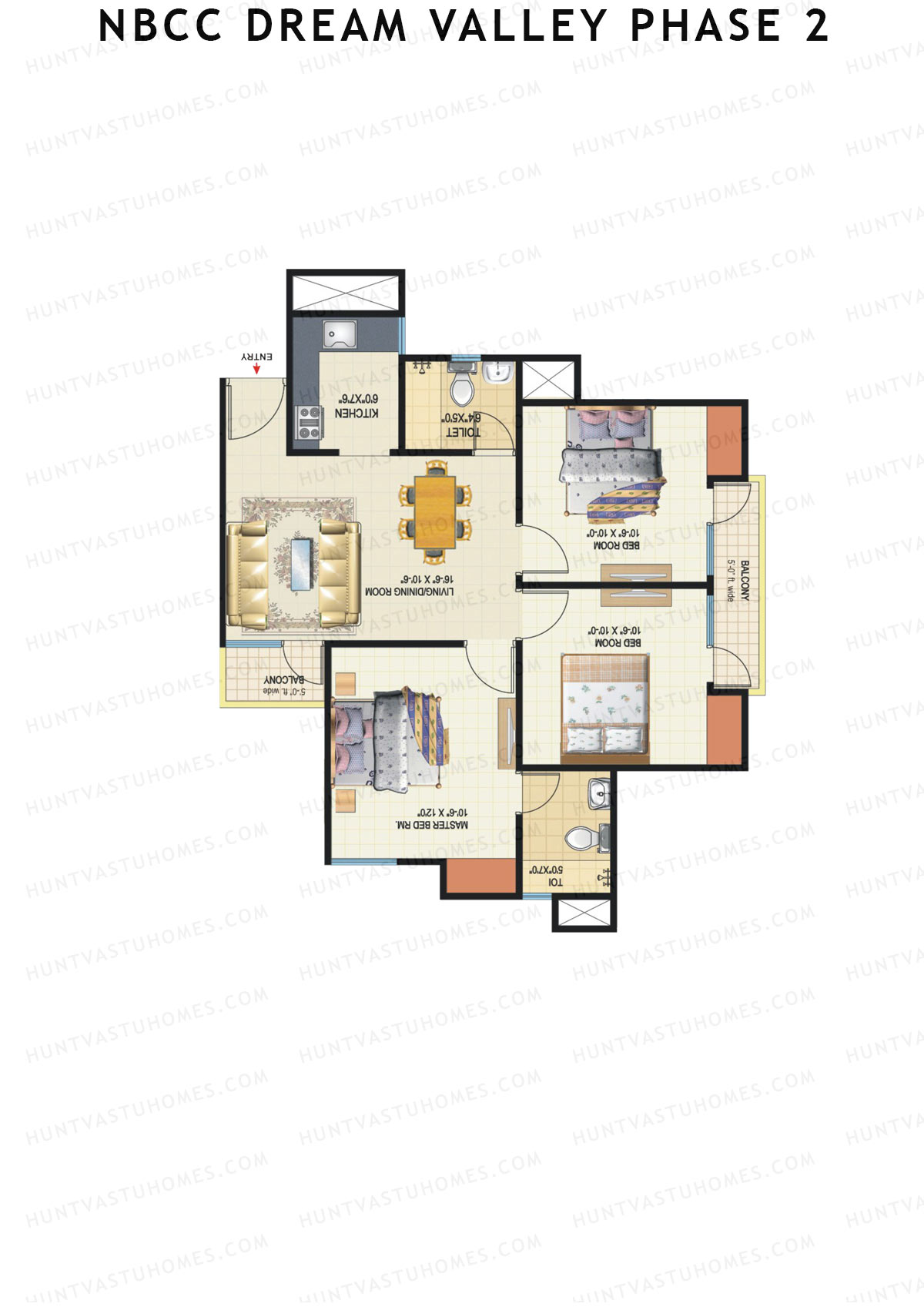 NBCC Dream Valley Phase 2, Tower C2, Unit 7, 3BHK, Super Area 1045   sq ft 