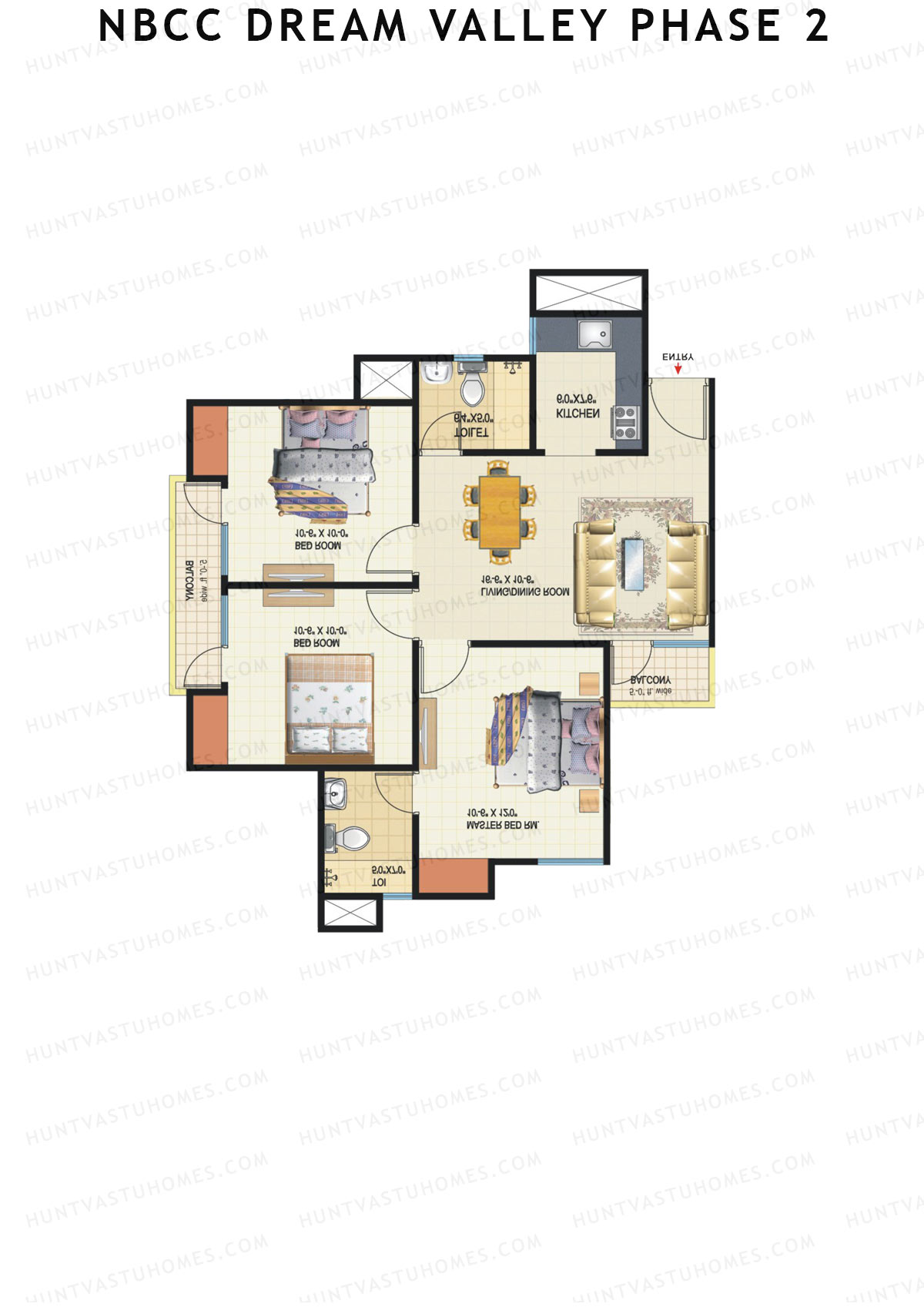 NBCC Dream Valley Phase 2, Tower C2, Unit 8, 3BHK, Super Area 1045   sq ft 