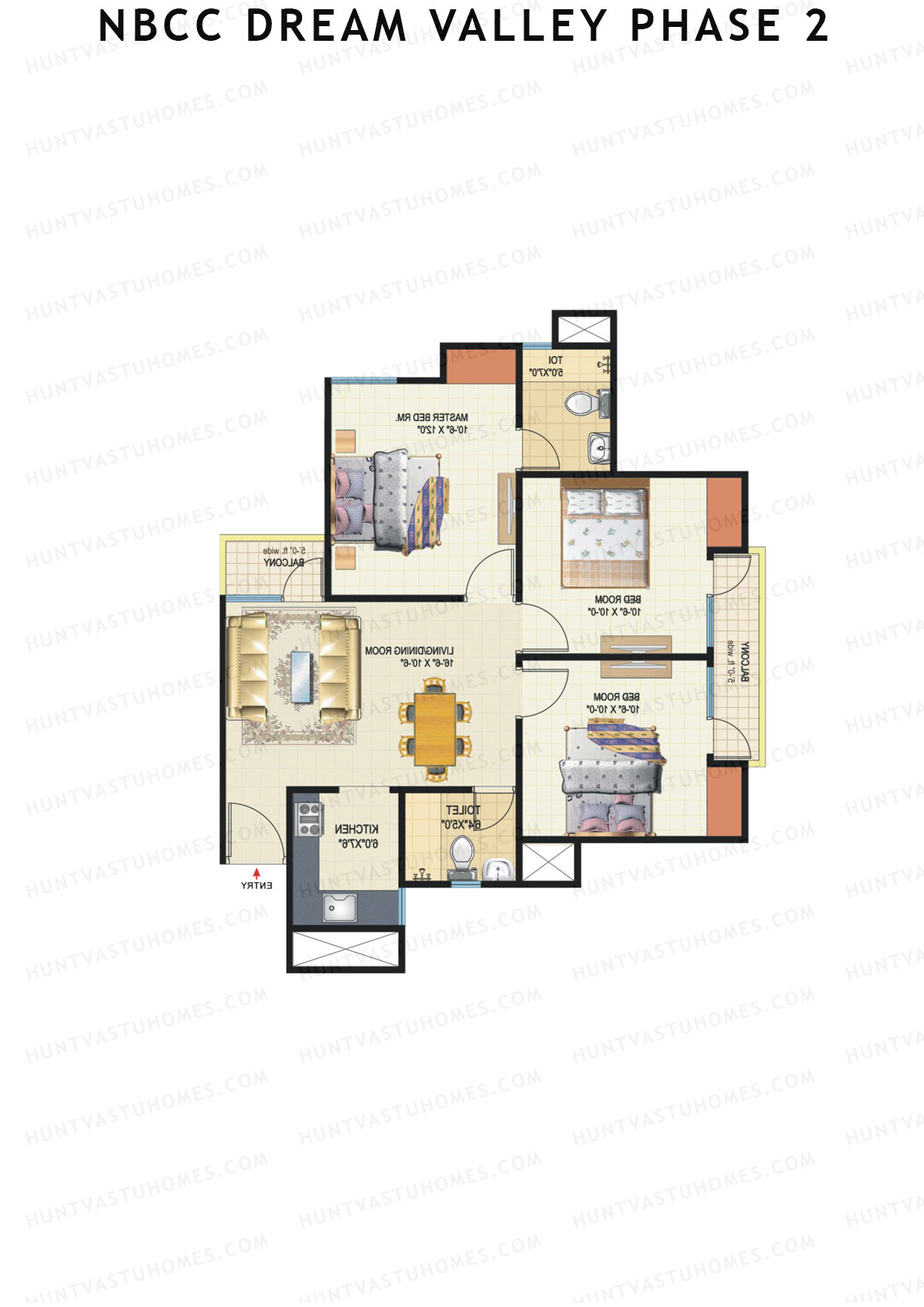 NBCC Dream Valley Phase 2, Tower C3, Unit 2, 3BHK, Super Area 1045   sq ft 