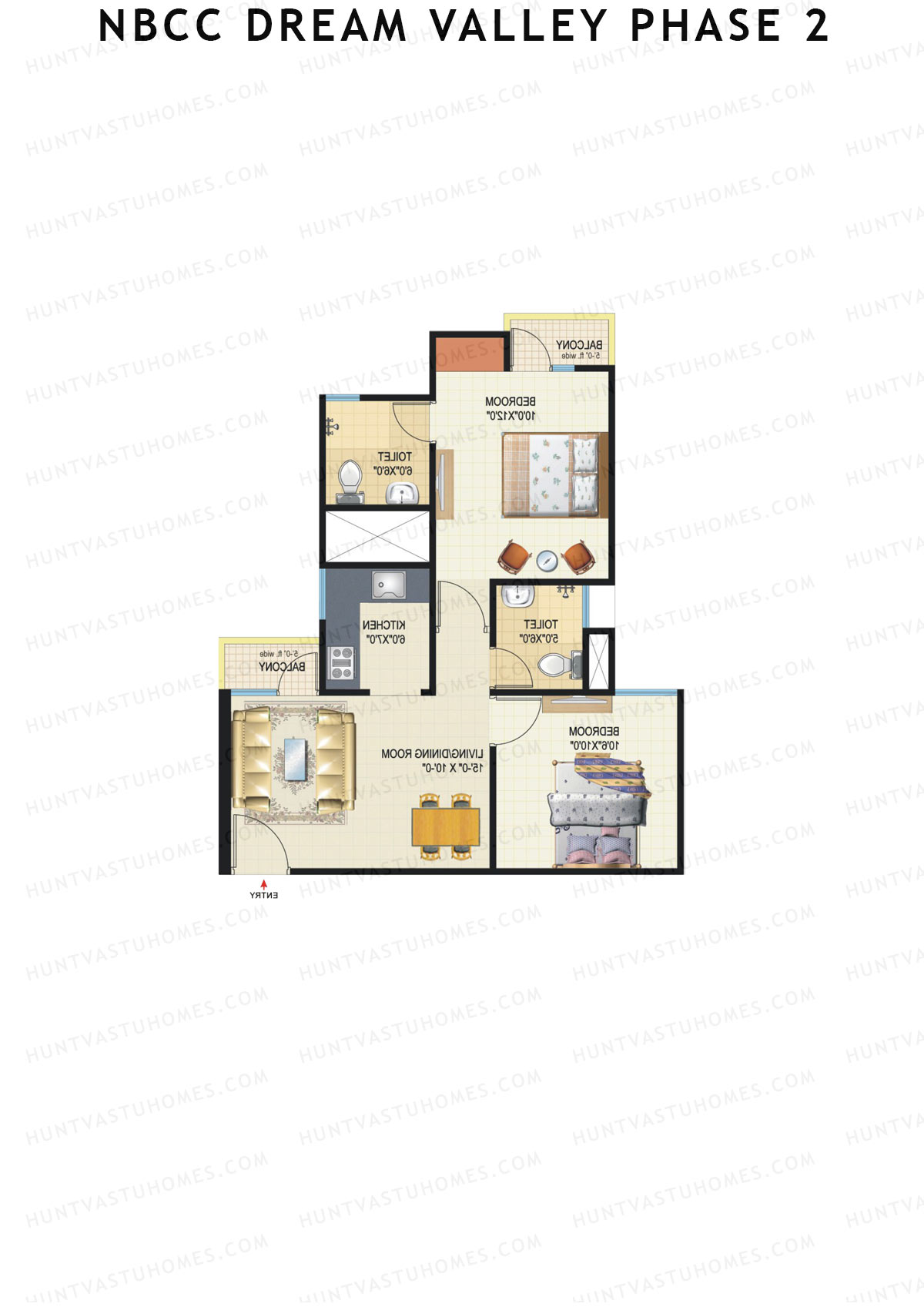 NBCC Dream Valley Phase 2, Tower C3, Unit 4, 2BHK, Super Area 805   sq ft 