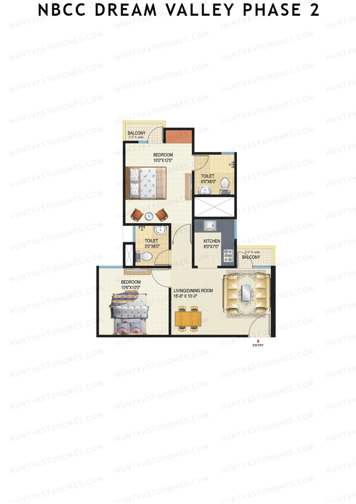 NBCC Dream Valley Phase 2, Tower C4, Unit 2, 2BHK, Super Area 805   sq ft 