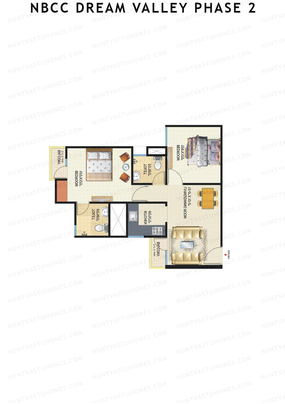 NBCC Dream Valley Phase 2, Tower C4, Unit 3, 2BHK, Super Area 805   sq ft 