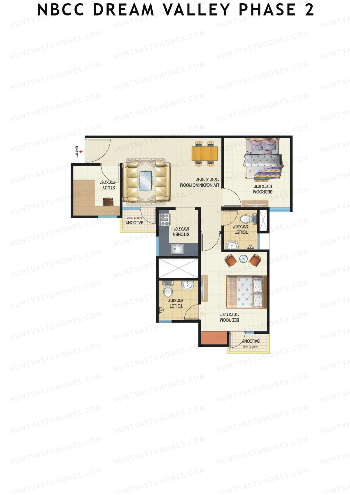 NBCC Dream Valley Phase 2, Tower C5, Unit 6, 2BHK, Super Area 920   sq ft 