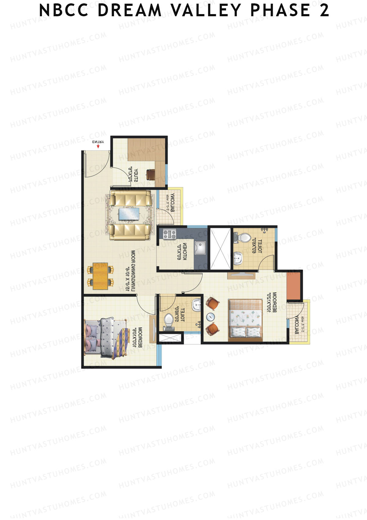 NBCC Dream Valley Phase 2, Tower C7, Unit 2, 2BHK, Super Area 920   sq ft 