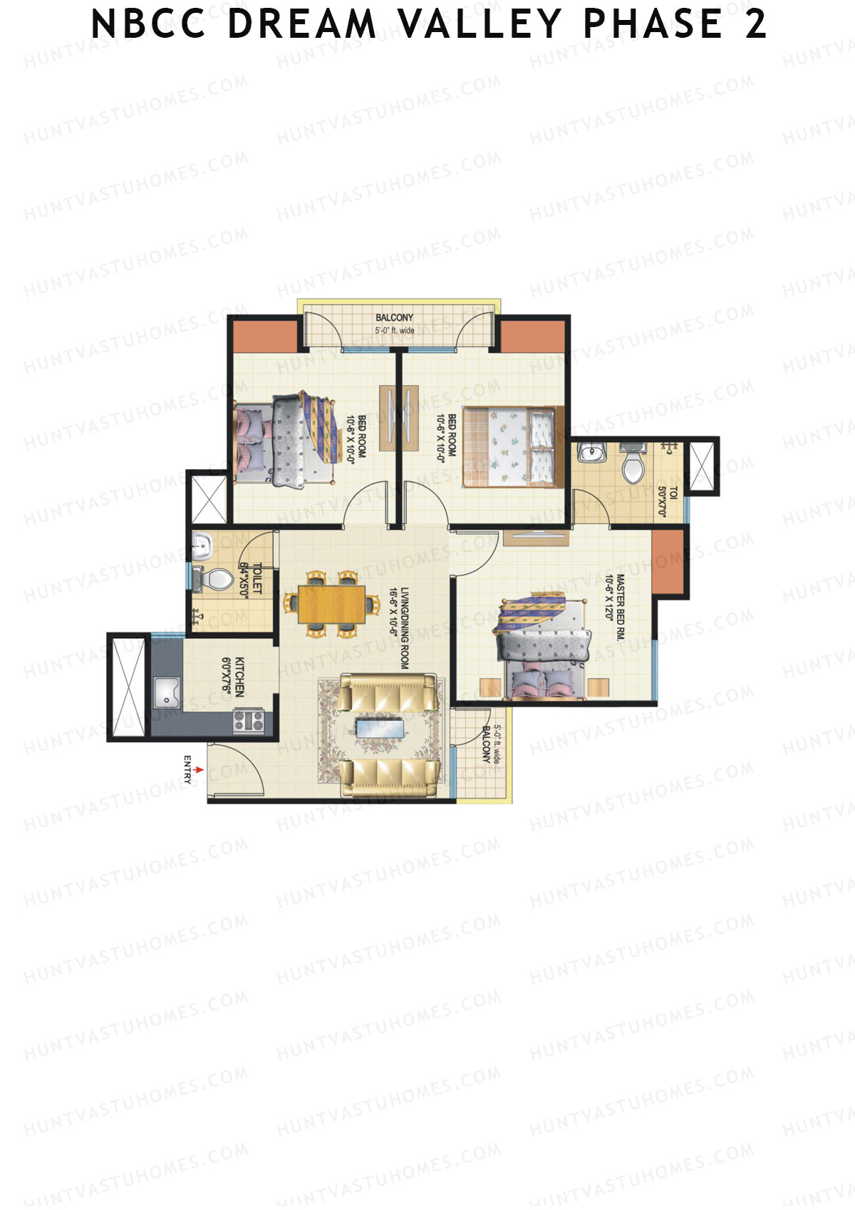 NBCC Dream Valley Phase 2, Tower C8, Unit 1, 3BHK, Super Area 1045   sq ft 