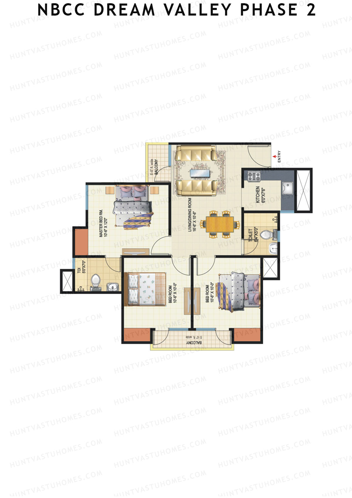 NBCC Dream Valley Phase 2, Tower C8, Unit 4, 3BHK, Super Area 1045   sq ft 