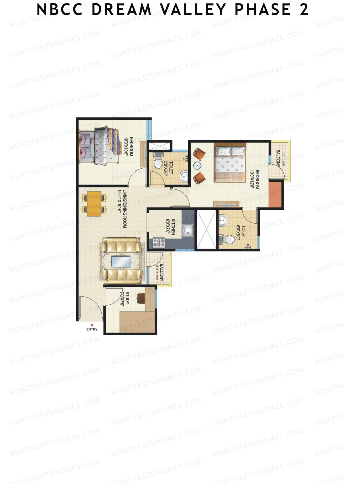 NBCC Dream Valley Phase 2, Tower C8, Unit 6, 2BHK, Super Area 920   sq ft 