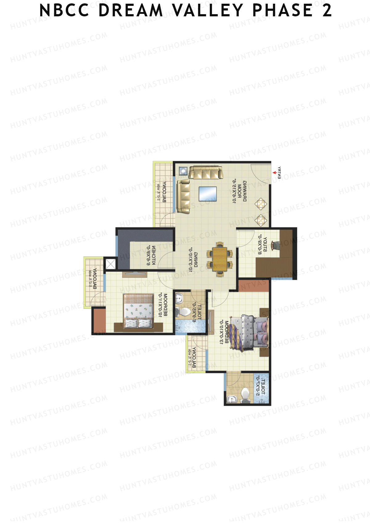 NBCC Dream Valley Phase 2, Tower D1, Unit 4, 2BHK, Super Area 1215   sq ft 