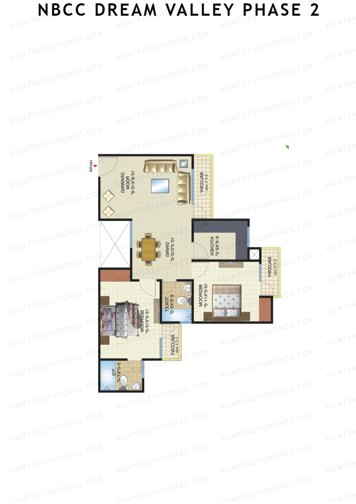 NBCC Dream Valley Phase 2, Tower D2, Unit 2, 2BHK, Super Area 1115   sq ft 
