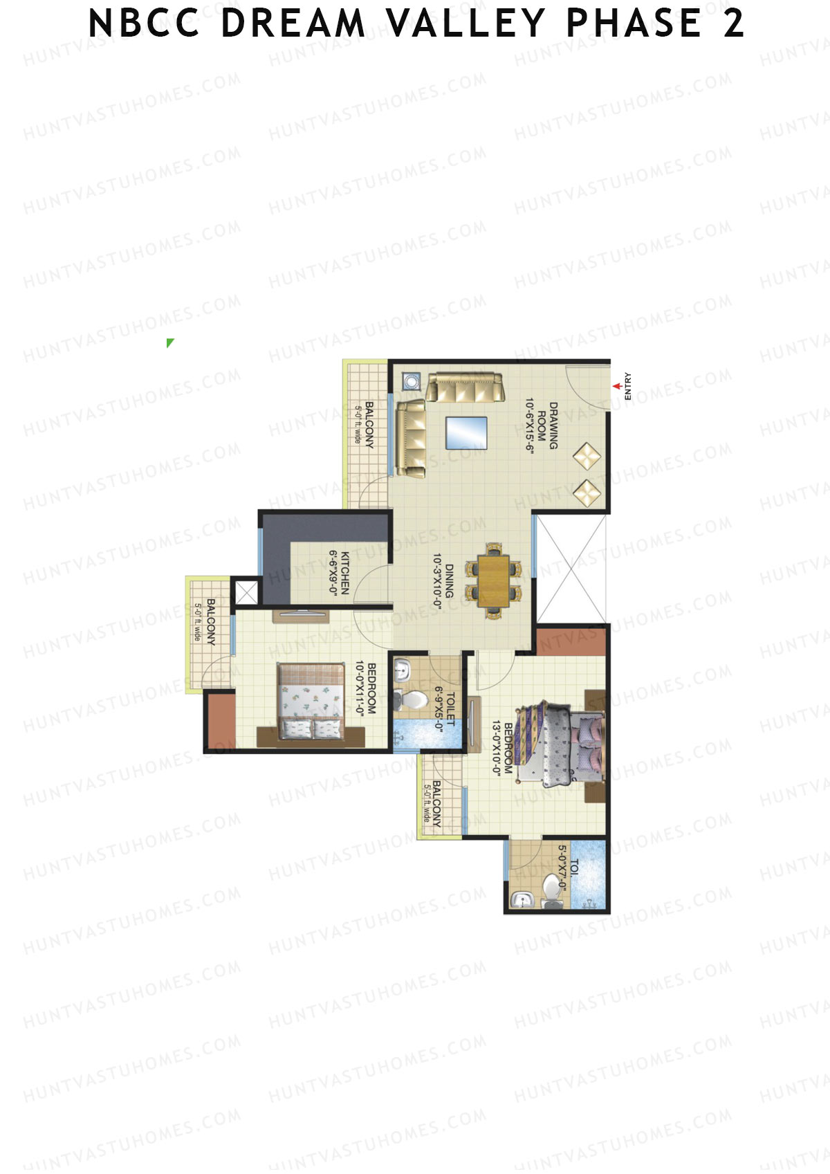 NBCC Dream Valley Phase 2, Tower D2, Unit 4, 2BHK, Super Area 1115   sq ft 