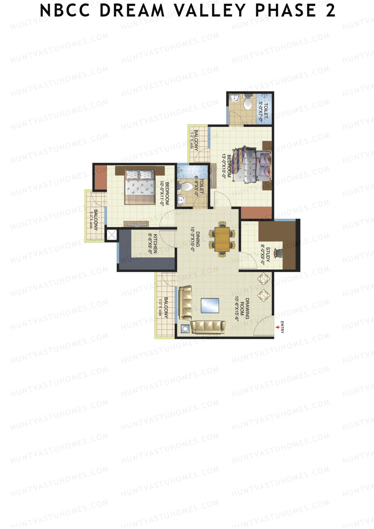 NBCC Dream Valley Phase 2, Tower D2, Unit 6, 2BHK, Super Area 1215   sq ft 
