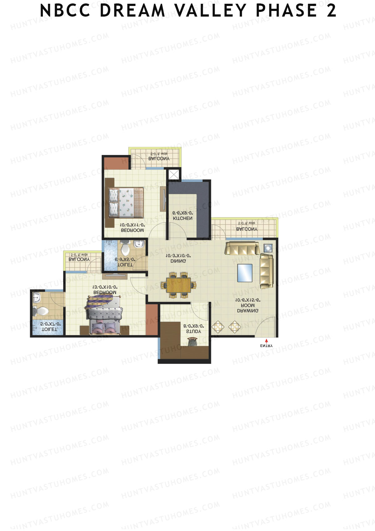 NBCC Dream Valley Phase 2, Tower E1, Unit 2, 2BHK, Super Area 1215   sq ft 
