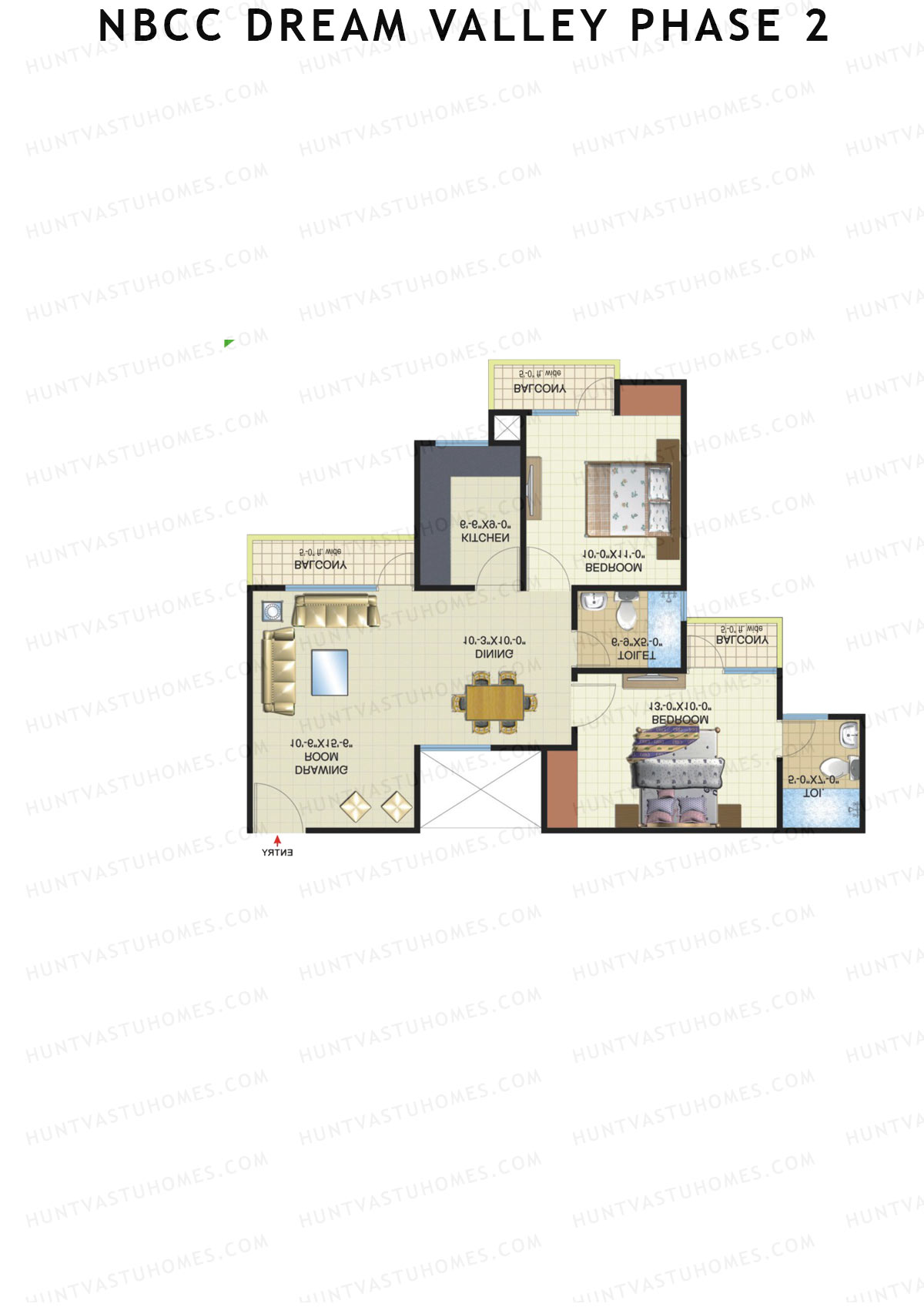 NBCC Dream Valley Phase 2, Tower E1, Unit 4, 2BHK, Super Area 1115   sq ft 