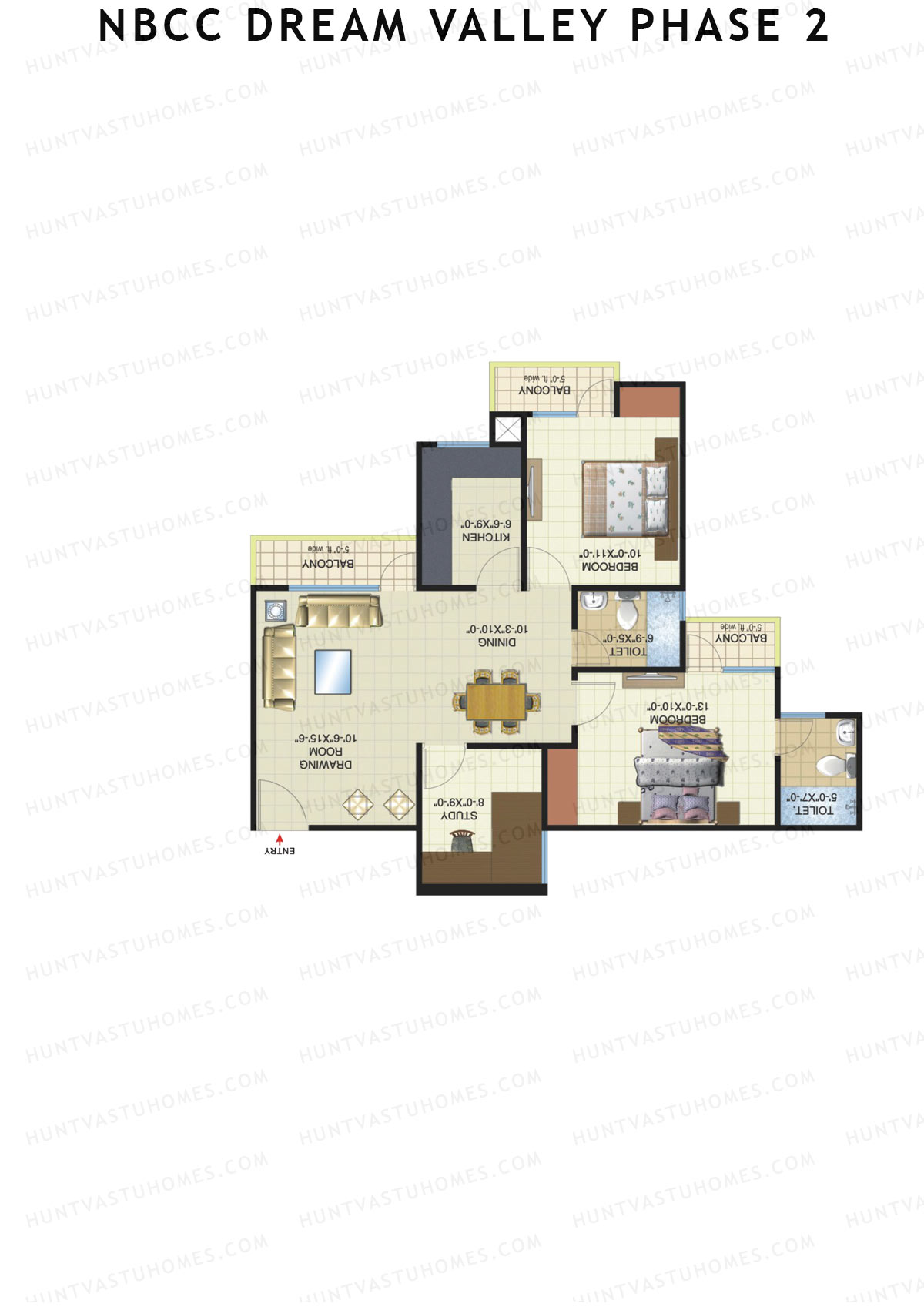 NBCC Dream Valley Phase 2, Tower E2, Unit 3, 2BHK, Super Area 1215   sq ft 