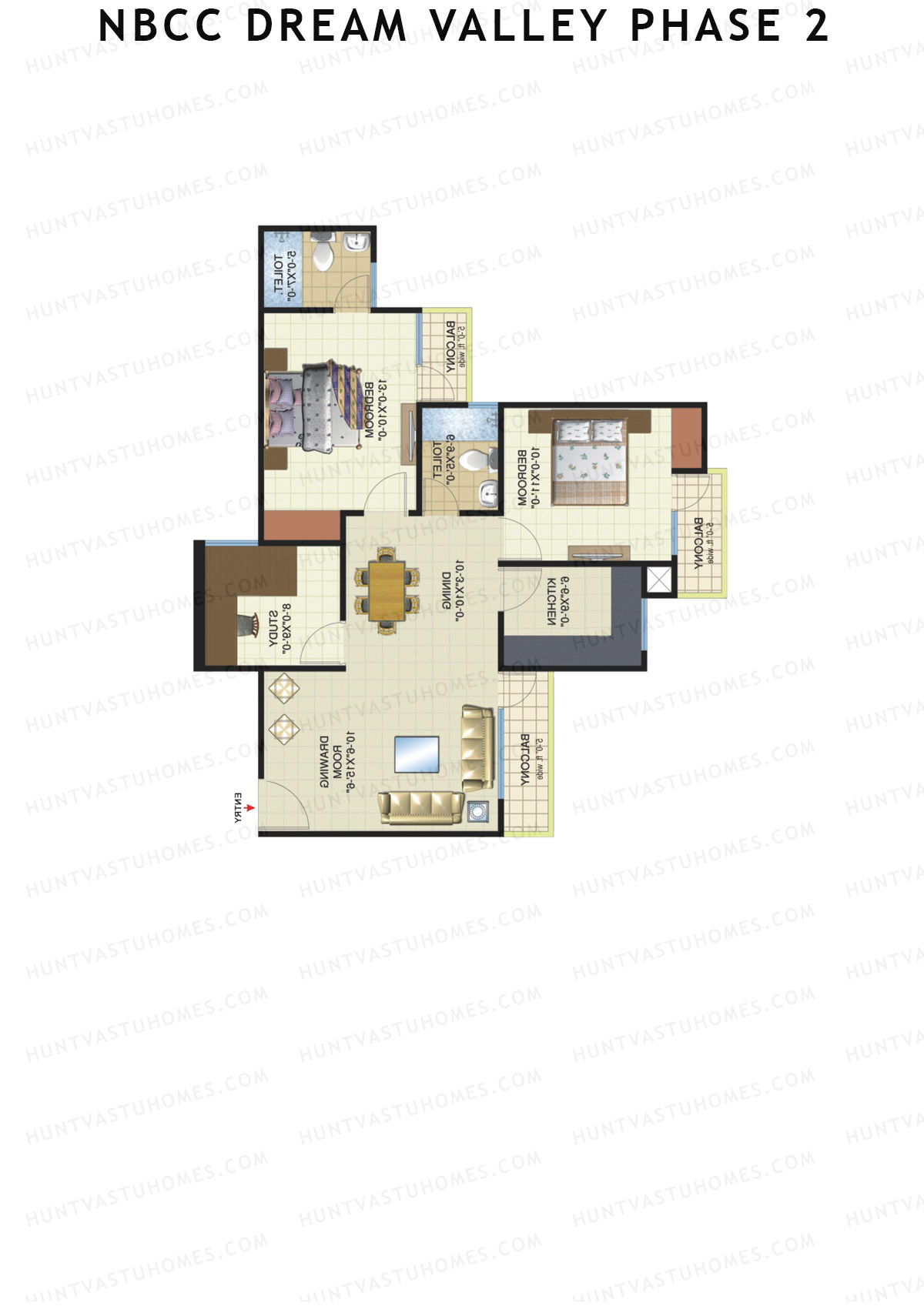 NBCC Dream Valley Phase 2, Tower E2, Unit 4, 2BHK, Super Area 1215   sq ft 