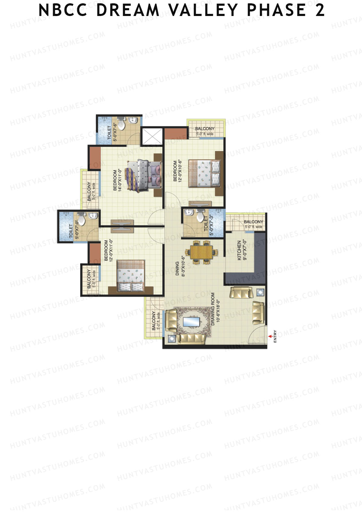NBCC Dream Valley Phase 2, Tower E4, Unit 6, 3BHK, Super Area 1530   sq ft 