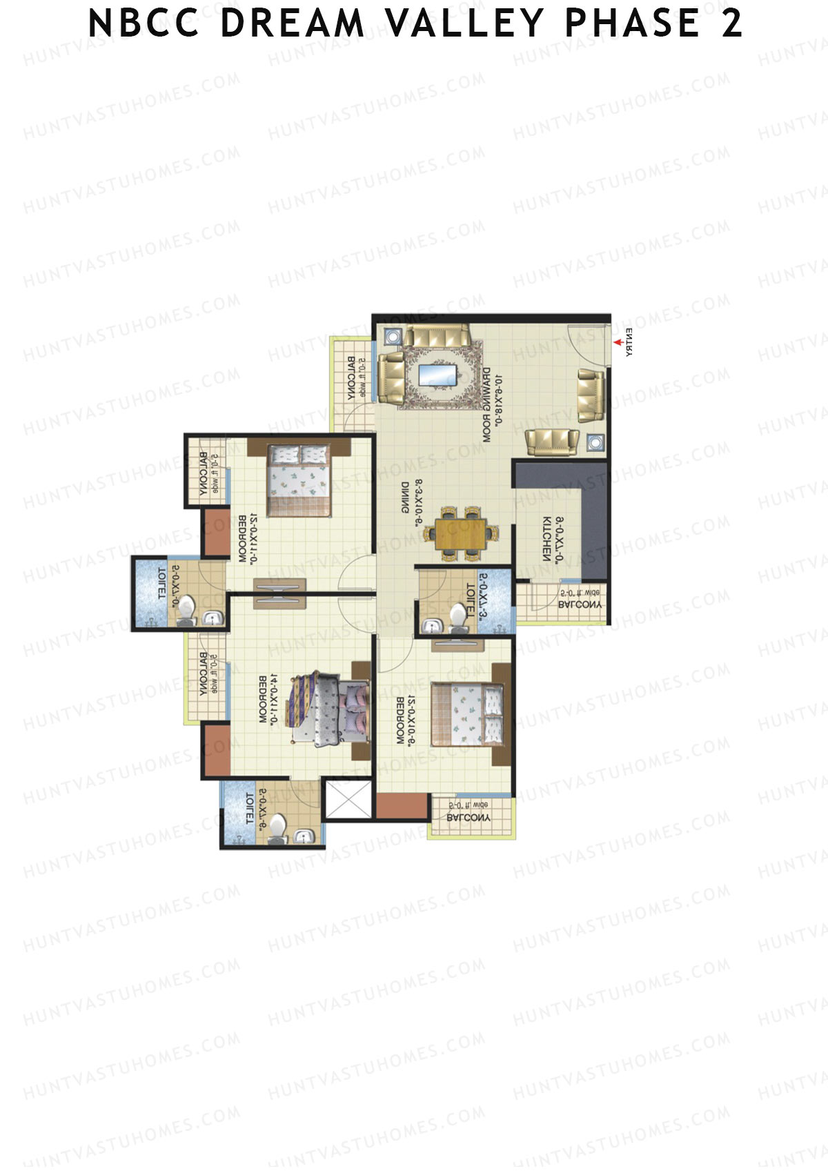 NBCC Dream Valley Phase 2, Tower E5, Unit 1, 3BHK, Super Area 1530   sq ft 