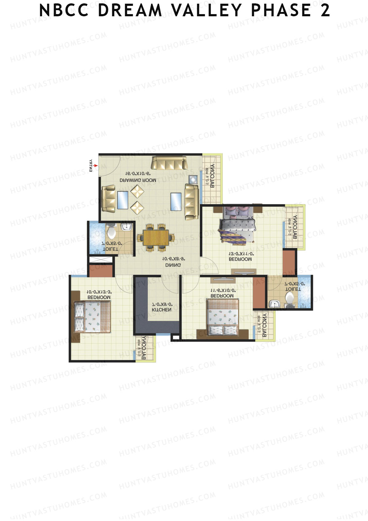 NBCC Dream Valley Phase 2, Tower E5, Unit 5, 3BHK, Super Area 1360   sq ft 
