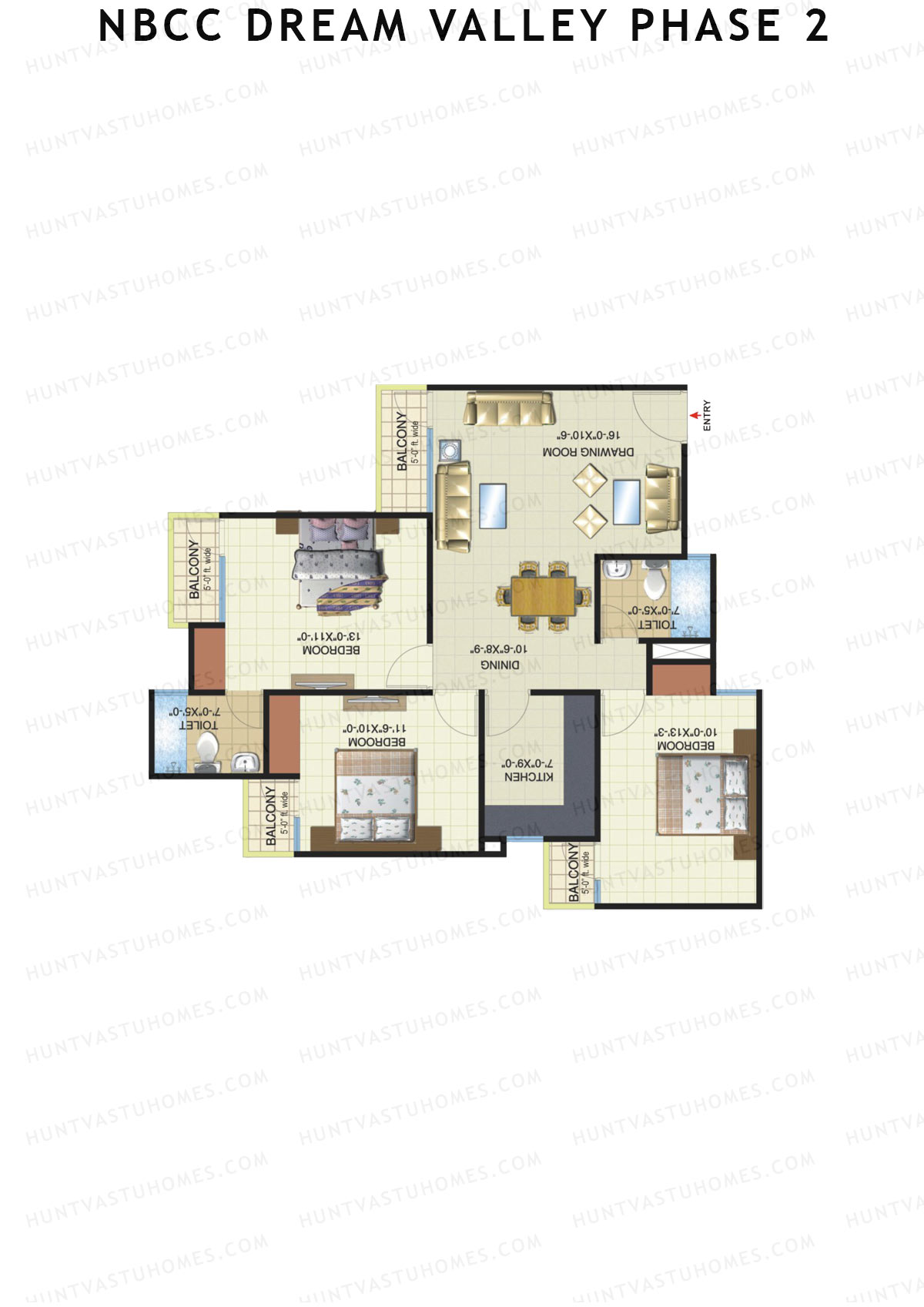 NBCC Dream Valley Phase 2, Tower E5, Unit 6, 3BHK, Super Area 1360   sq ft 