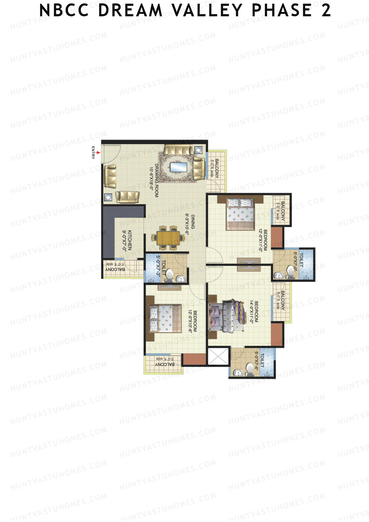 NBCC Dream Valley Phase 2, Tower E6, Unit 3, 3BHK, Super Area 1530   sq ft 