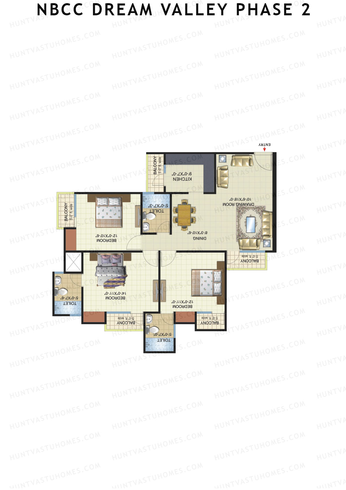 NBCC Dream Valley Phase 2, Tower E7, Unit 3, 3BHK, Super Area 1530   sq ft 