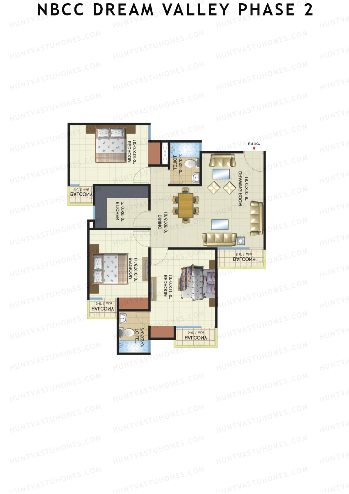 NBCC Dream Valley Phase 2, Tower E7, Unit 4, 3BHK, Super Area 1360   sq ft 