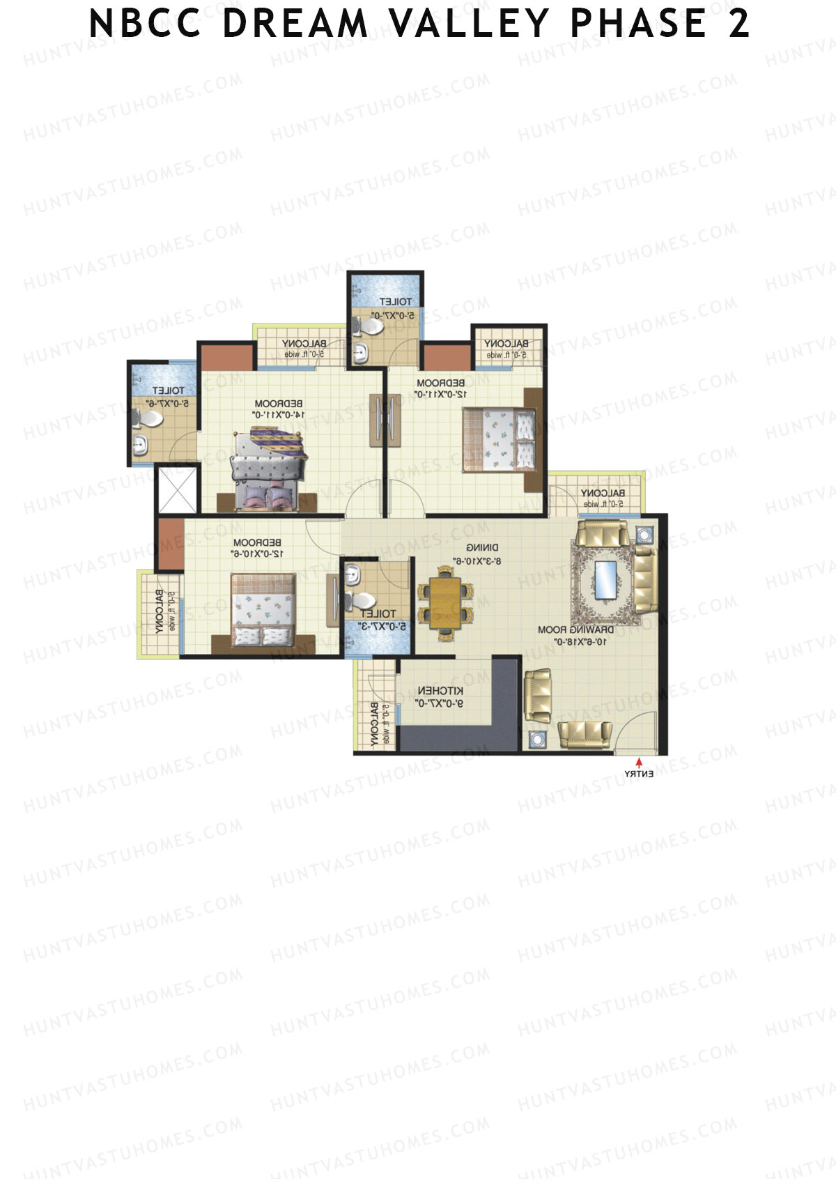 NBCC Dream Valley Phase 2, Tower E8, Unit 2, 3BHK, Super Area 1530   sq ft 