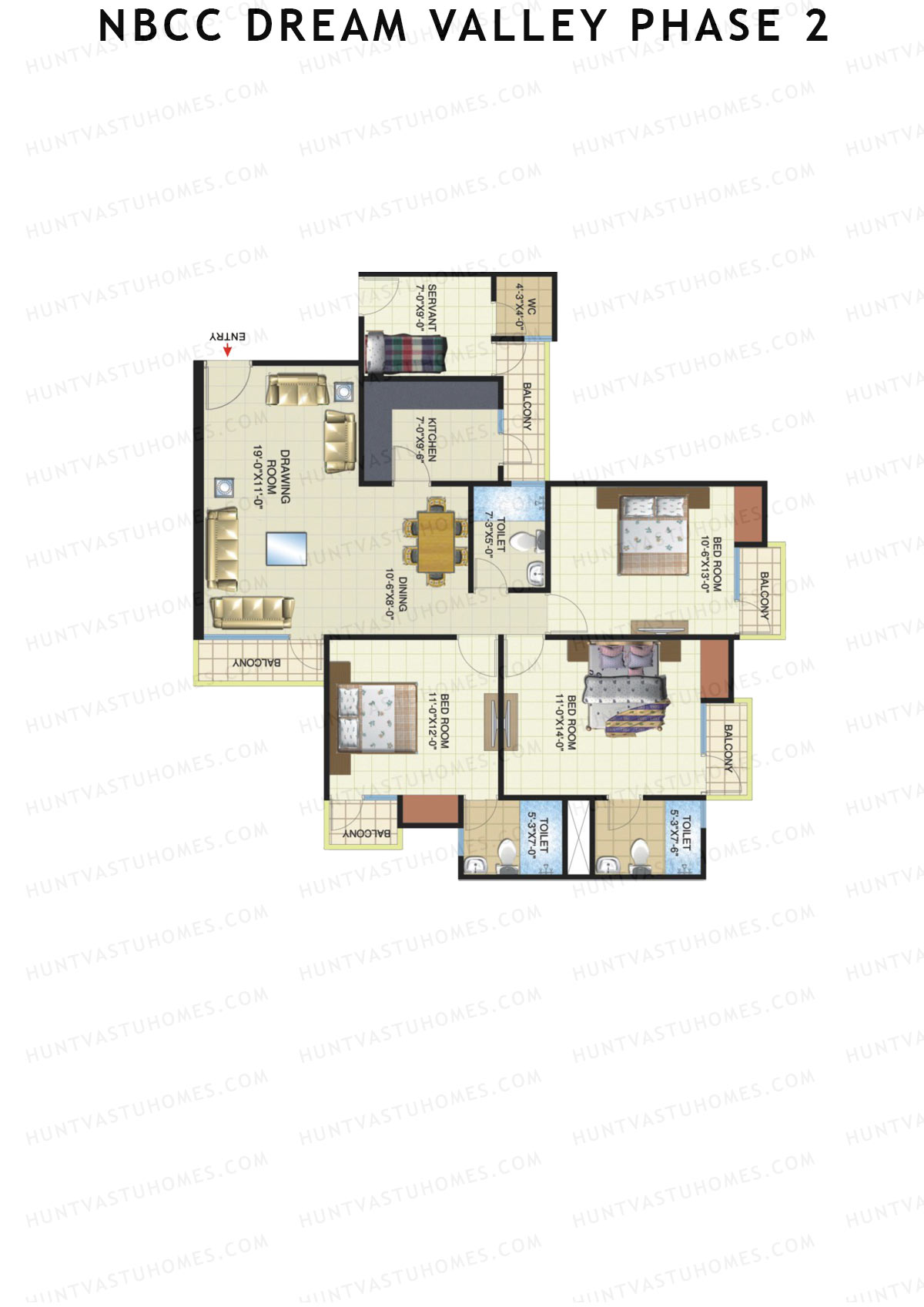 NBCC Dream Valley Phase 2, Tower E8, Unit 5, 3BHK, Super Area 1715   sq ft 