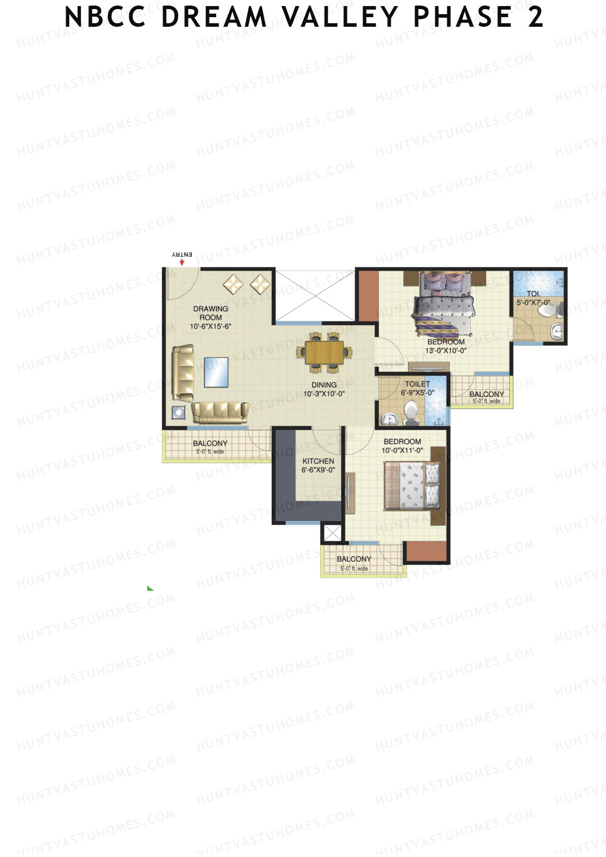 NBCC Dream Valley Phase 2, Tower F10, Unit 2, 2BHK, Super Area 1115   sq ft 