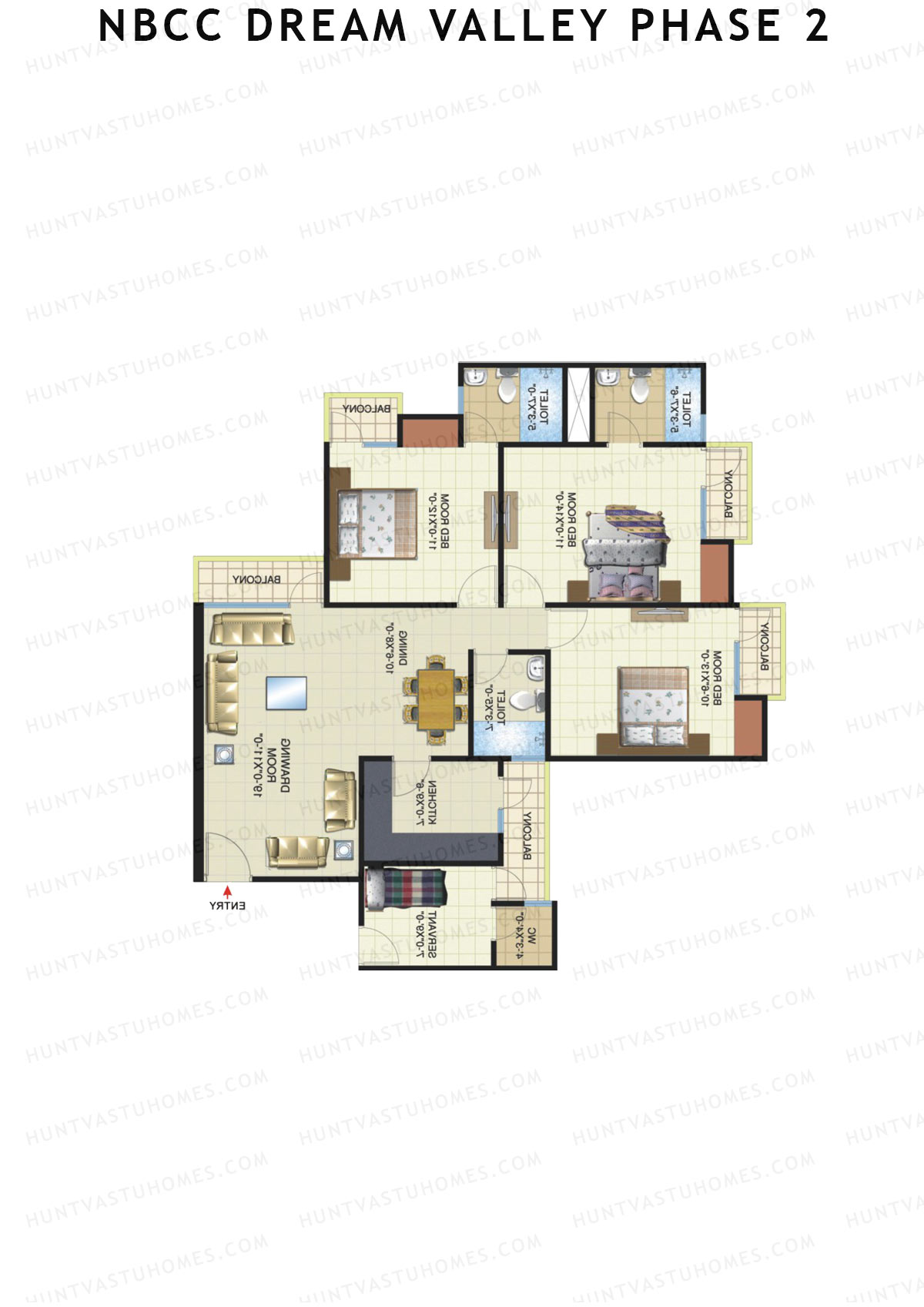 NBCC Dream Valley Phase 2, Tower F12, Unit 6, 3BHK, Super Area 1715   sq ft 