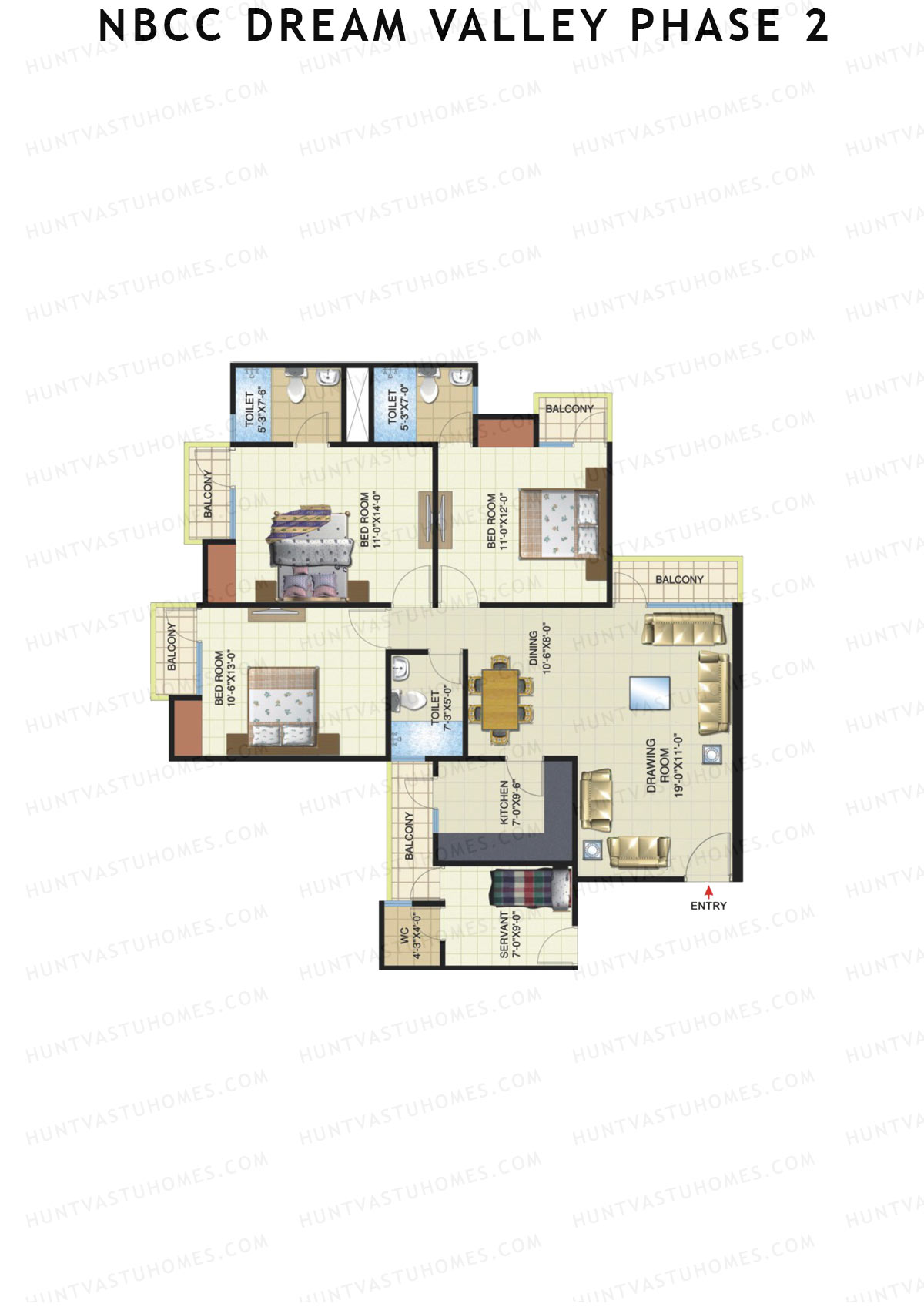NBCC Dream Valley Phase 2, Tower F1, Unit 3, 3BHK, Super Area 1715   sq ft 
