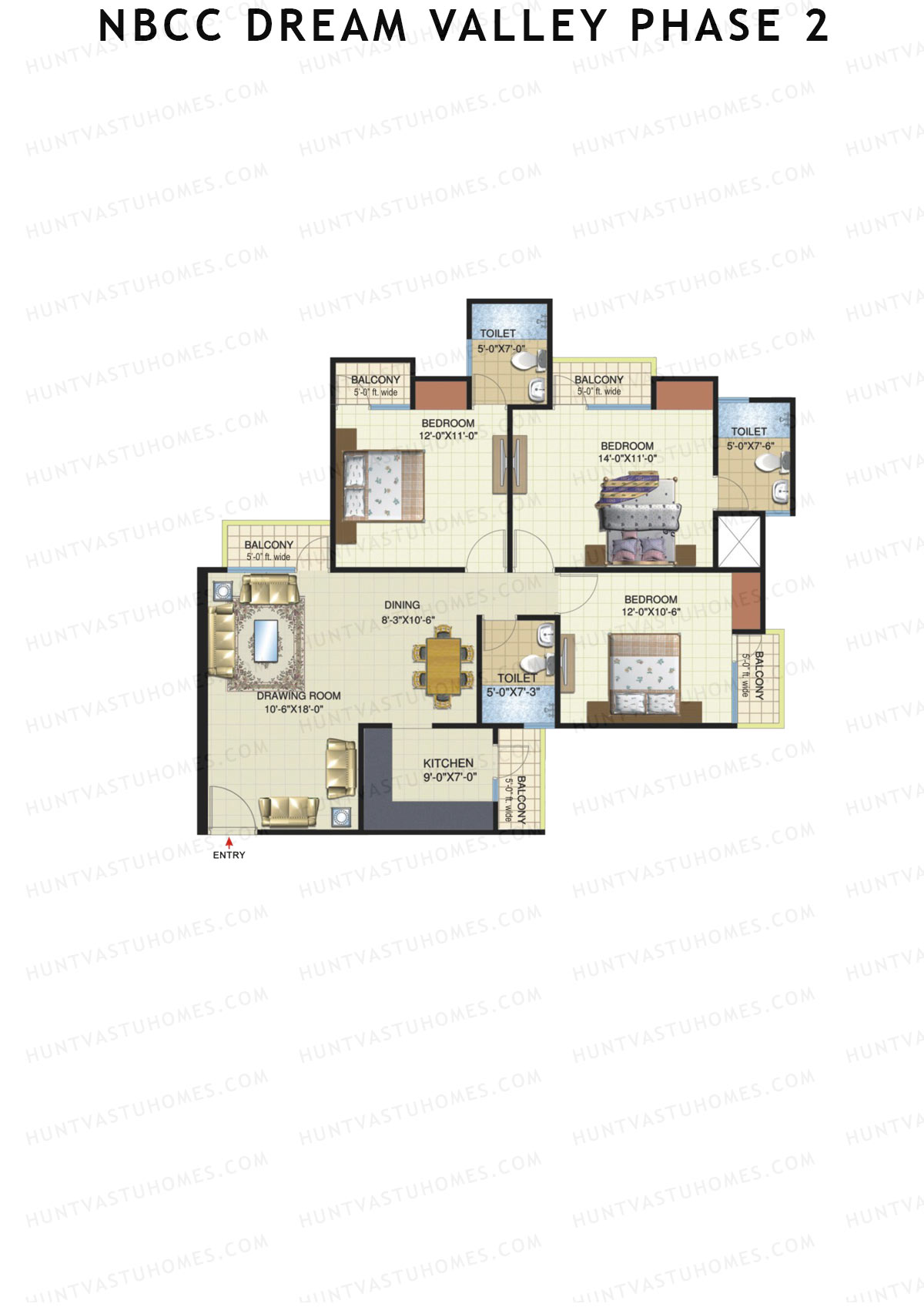 NBCC Dream Valley Phase 2, Tower F2, Unit 3, 3BHK, Super Area 1530   sq ft 