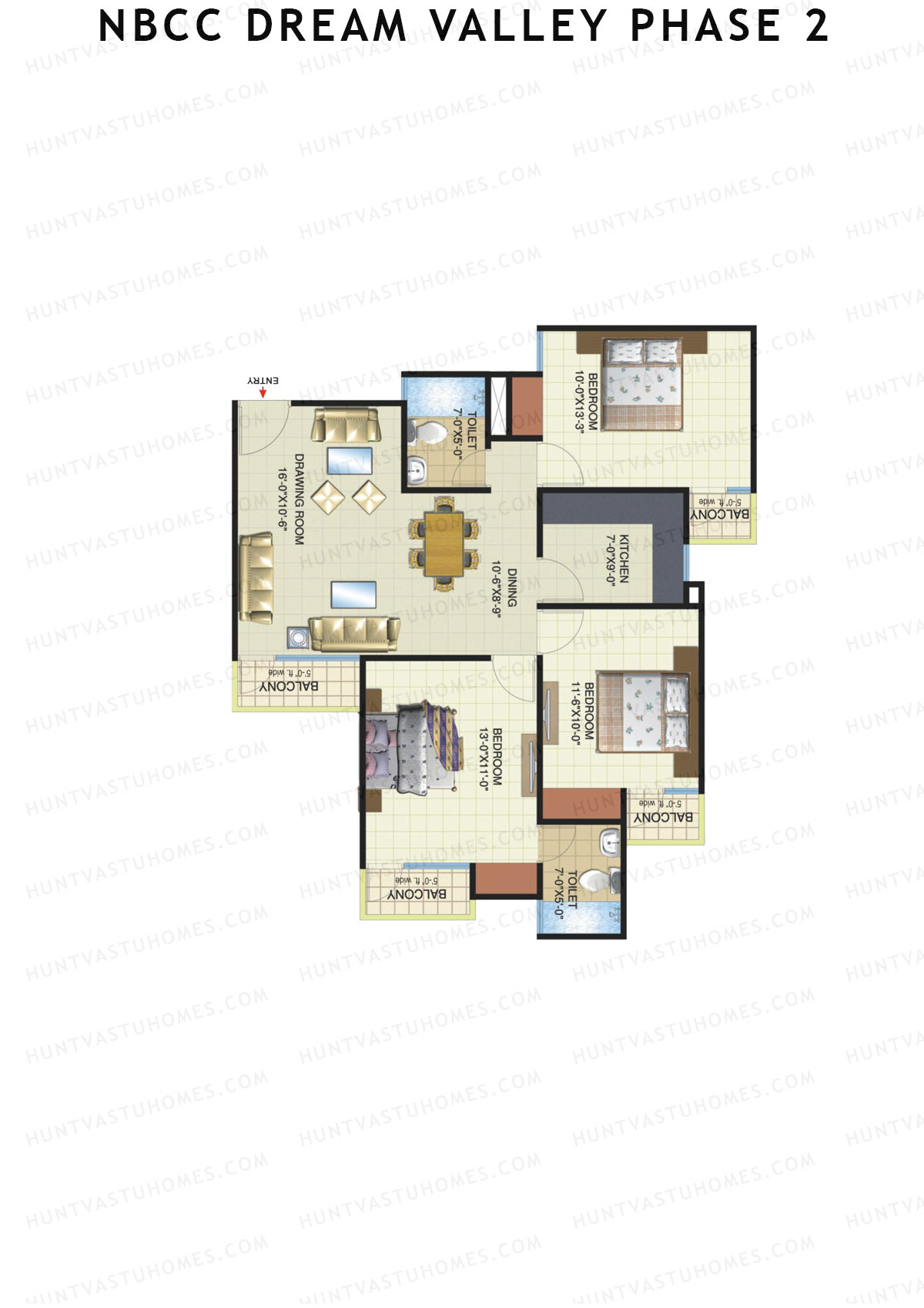 NBCC Dream Valley Phase 2, Tower F2, Unit 5, 3BHK, Super Area 1360   sq ft 
