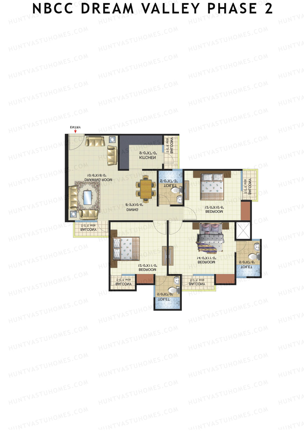 NBCC Dream Valley Phase 2, Tower F3, Unit 1, 3BHK, Super Area 1530   sq ft 