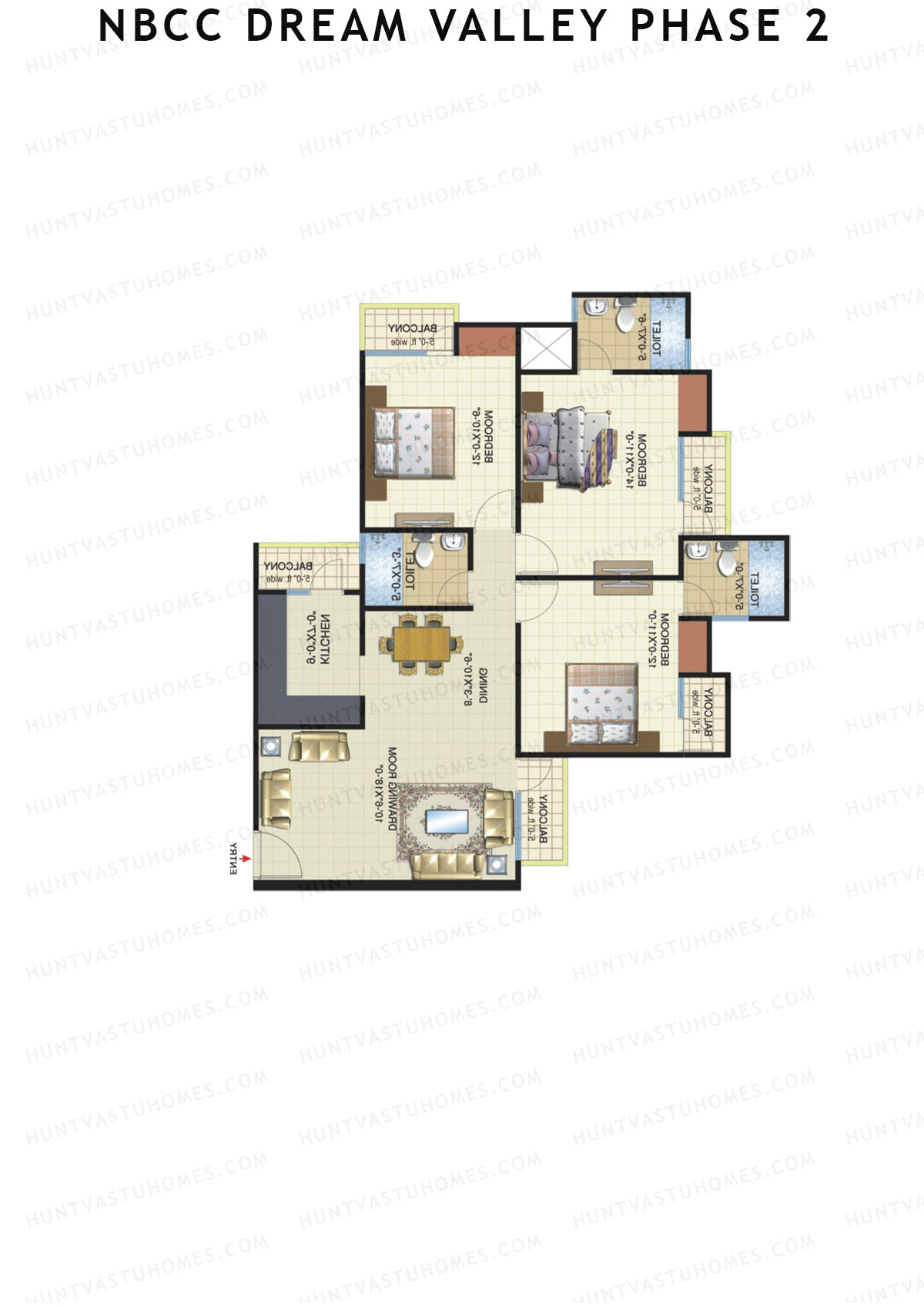 NBCC Dream Valley Phase 2, Tower F4, Unit 4, 3BHK, Super Area 1530   sq ft 