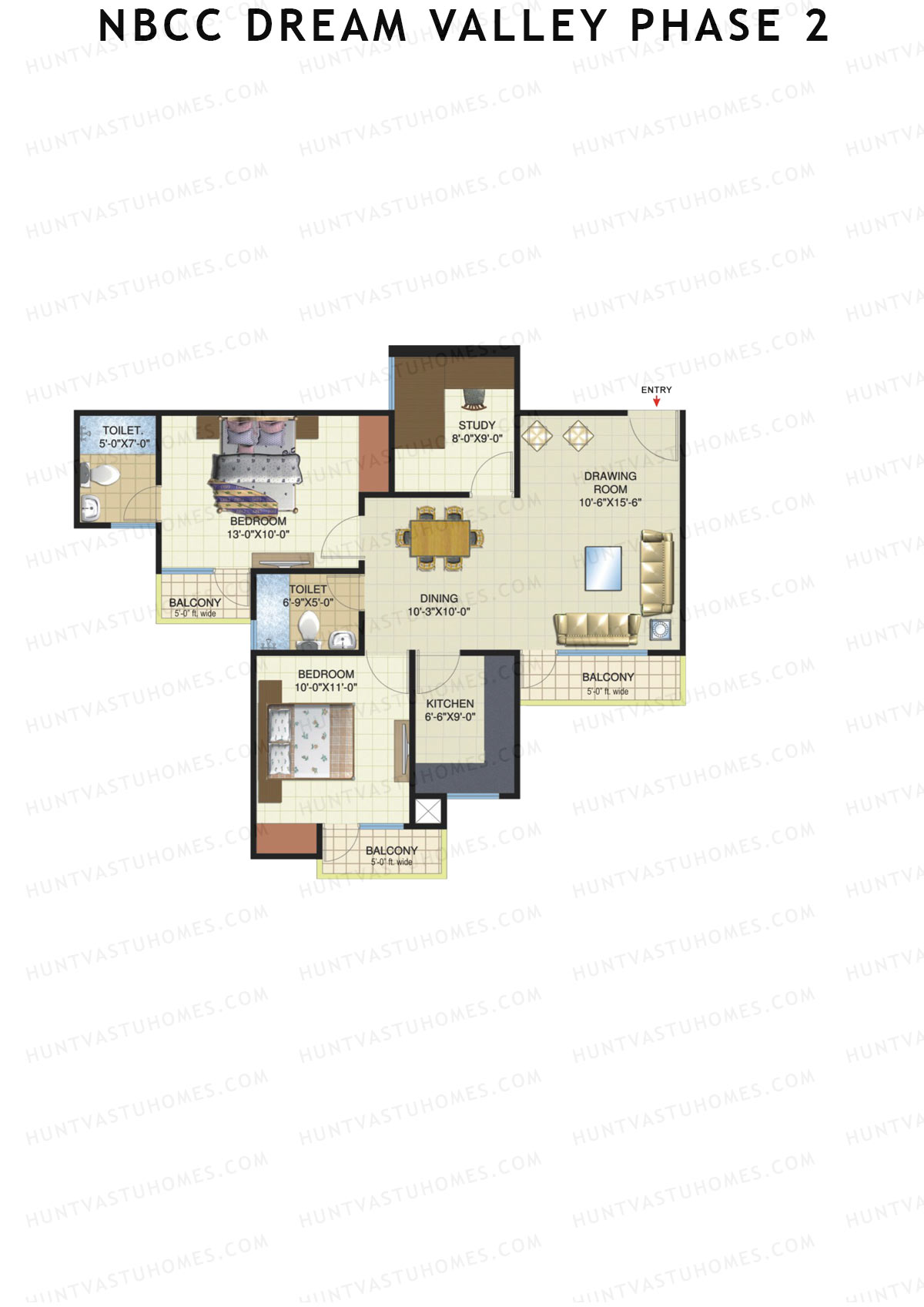NBCC Dream Valley Phase 2, Tower F5, Unit 6, 2BHK, Super Area 1215   sq ft 