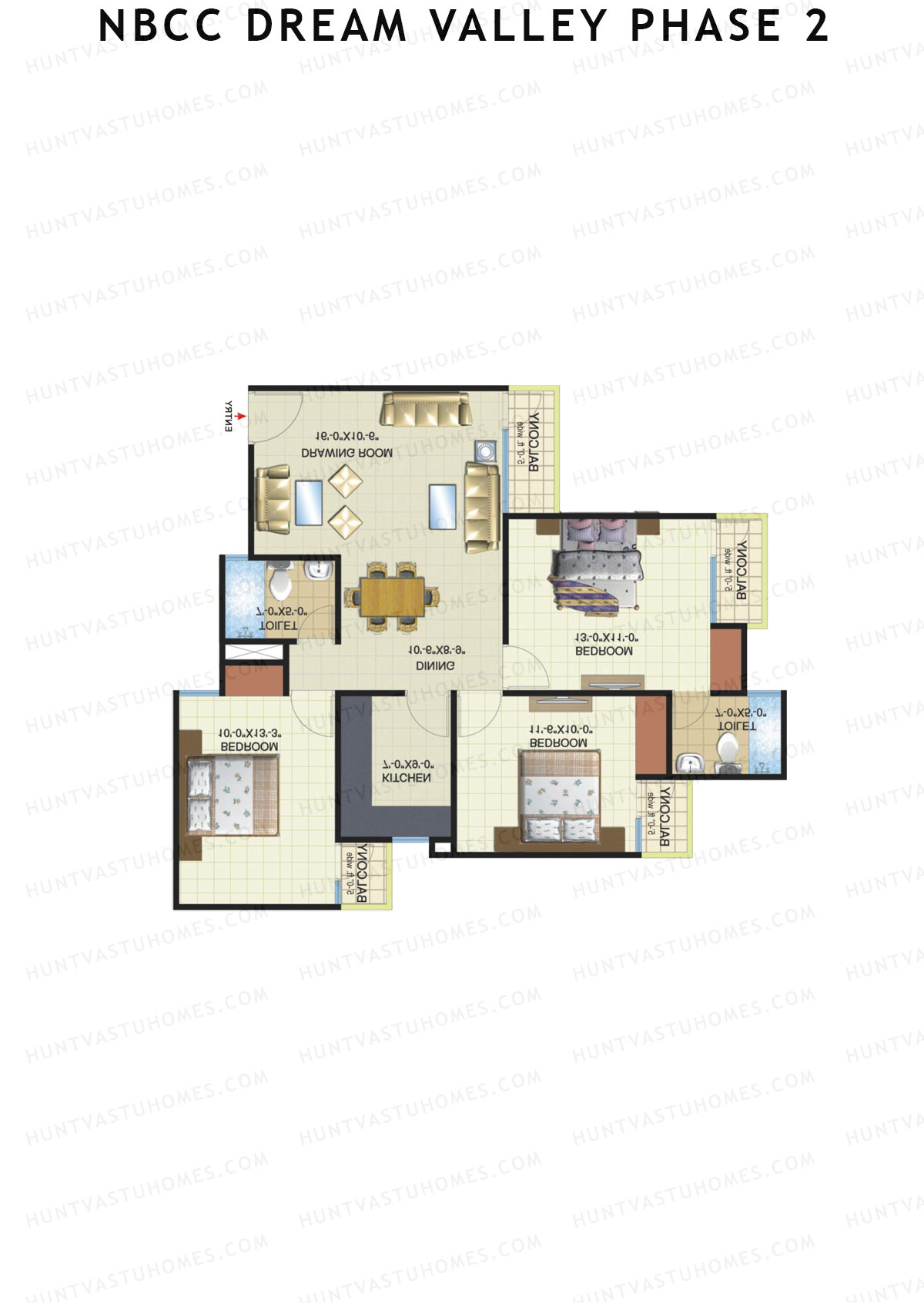NBCC Dream Valley Phase 2, Tower F6, Unit 4, 3BHK, Super Area 1360   sq ft 