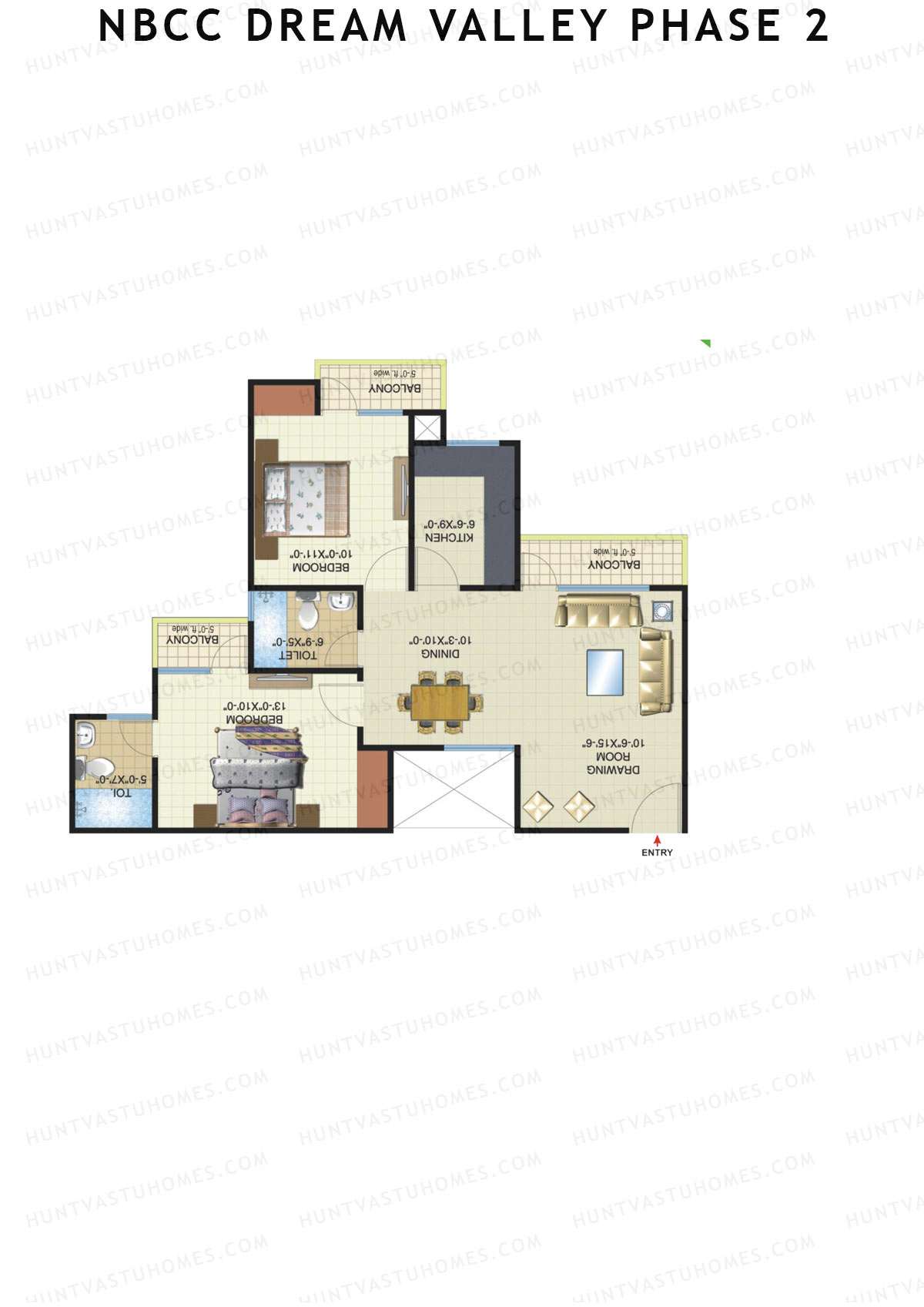 NBCC Dream Valley Phase 2, Tower F7, Unit 1, 2BHK, Super Area 1115   sq ft 
