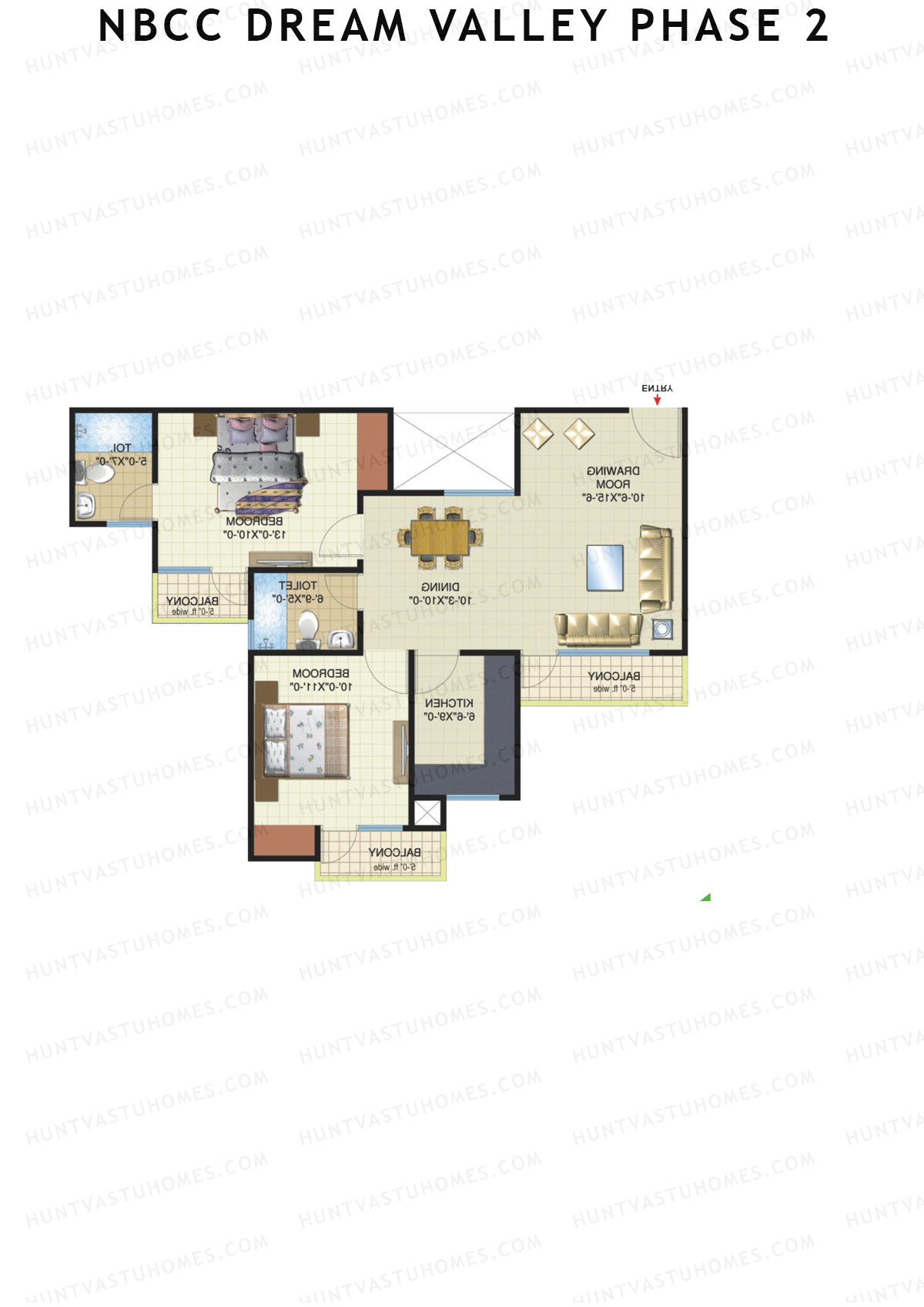 NBCC Dream Valley Phase 2, Tower F7, Unit 2, 2BHK, Super Area 1115   sq ft 