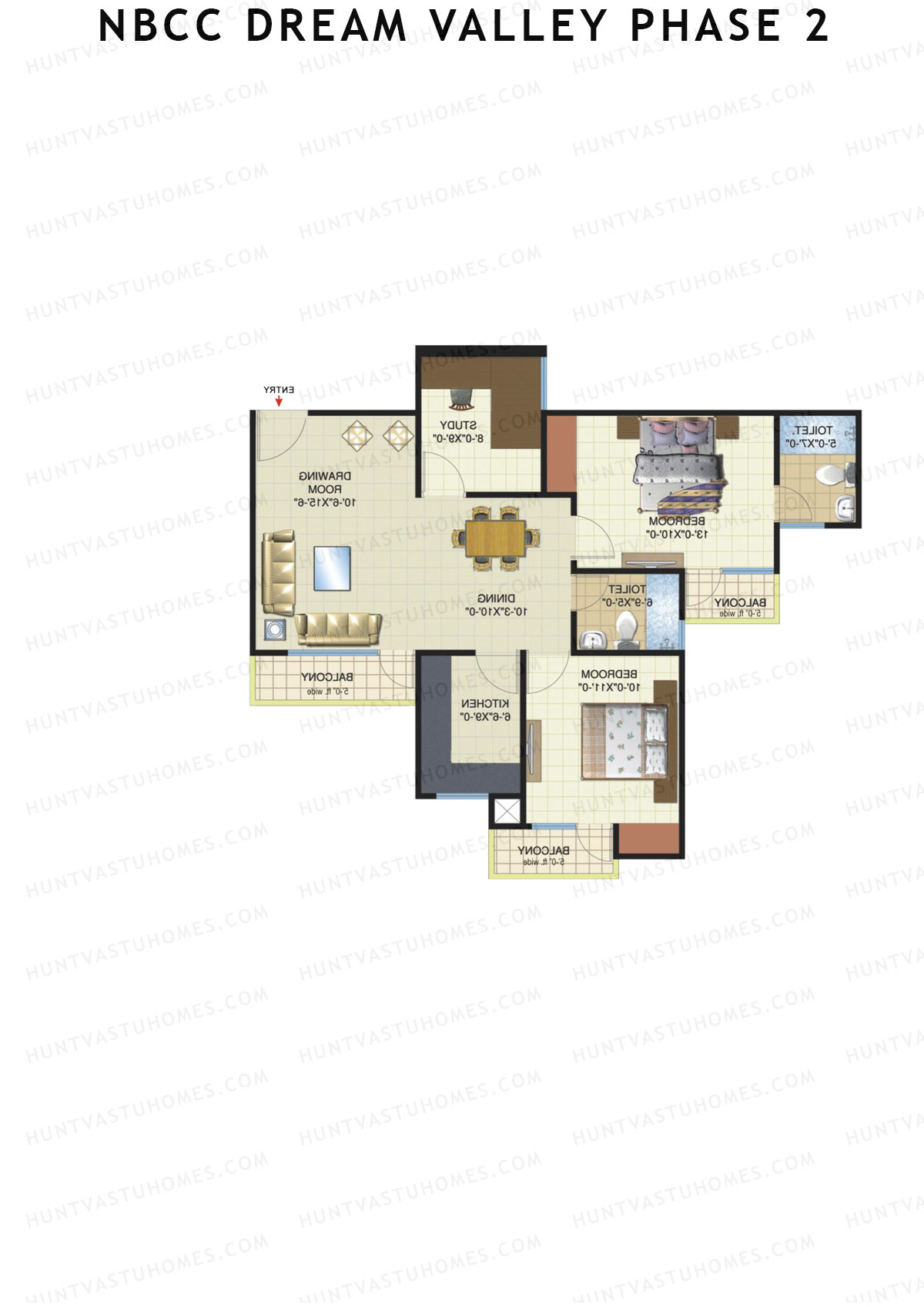 NBCC Dream Valley Phase 2, Tower F7, Unit 3, 2BHK, Super Area 1215   sq ft 