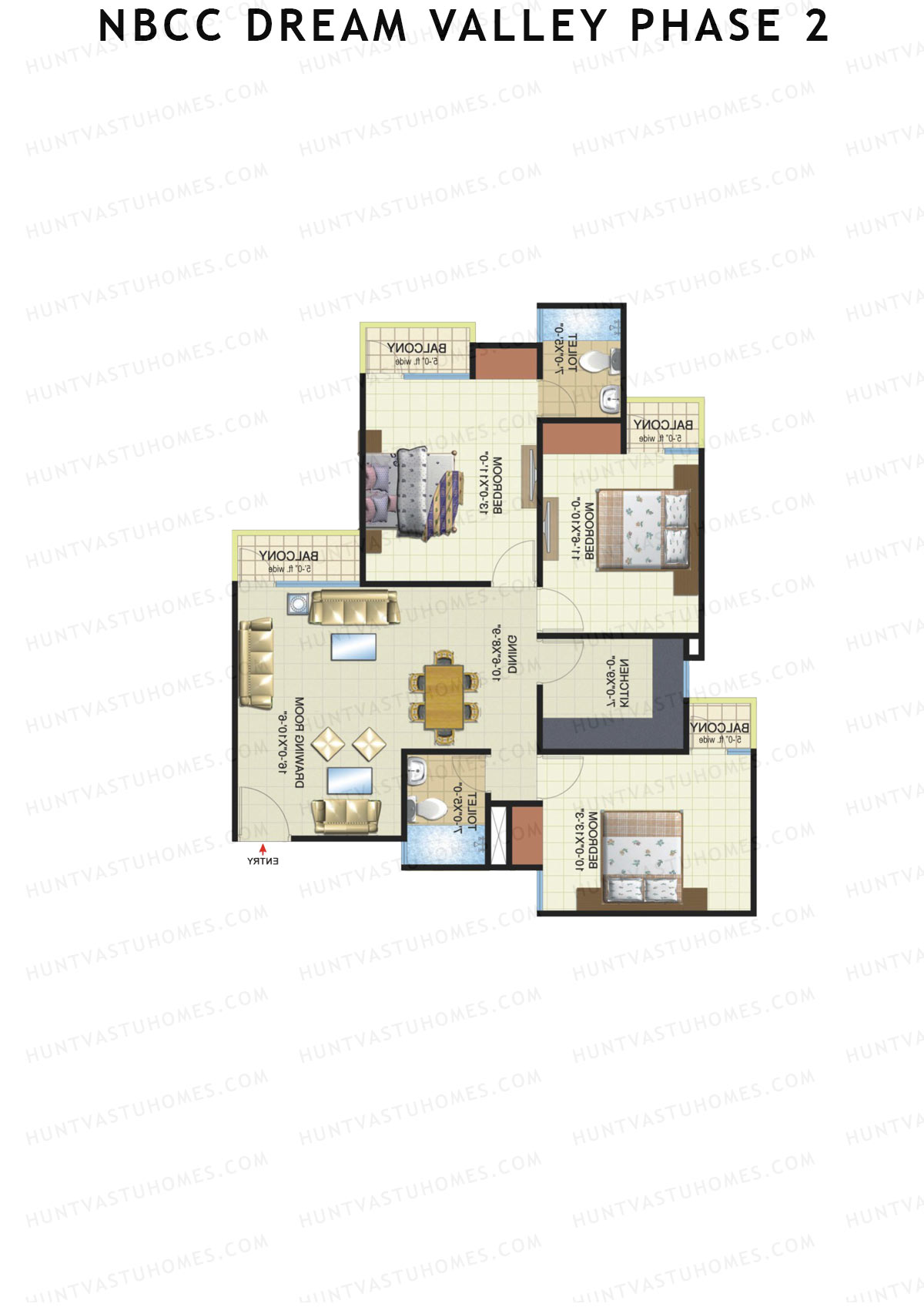 NBCC Dream Valley Phase 2, Tower F8, Unit 2, 3BHK, Super Area 1360   sq ft 