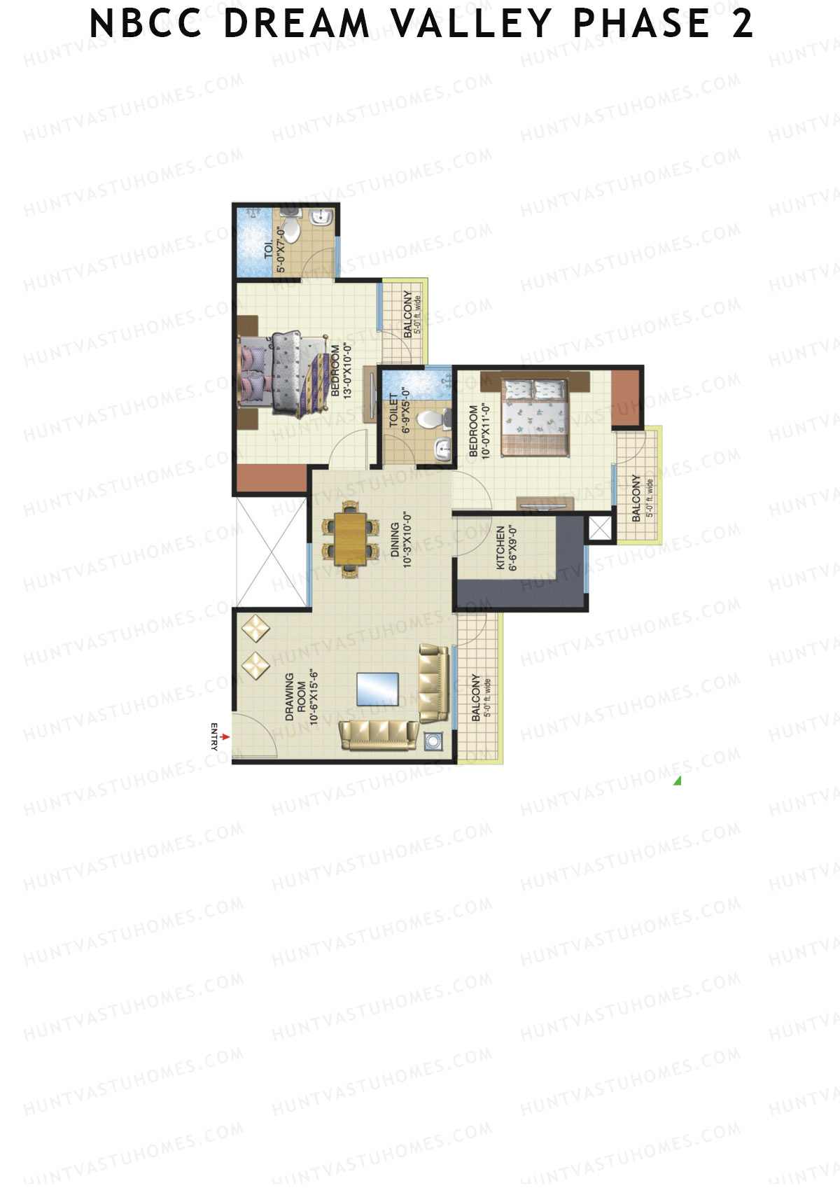 NBCC Dream Valley Phase 2, Tower F9, Unit 2, 2BHK, Super Area 1115   sq ft 