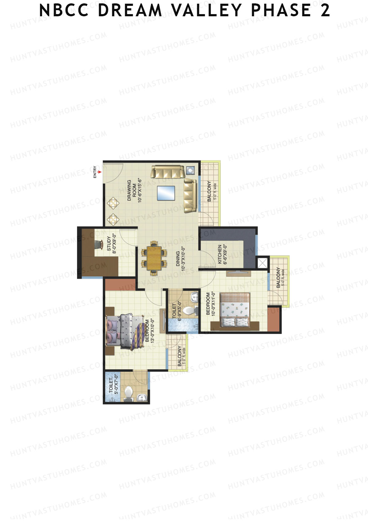 NBCC Dream Valley Phase 2, Tower F9, Unit 3, 2BHK, Super Area 1215   sq ft 