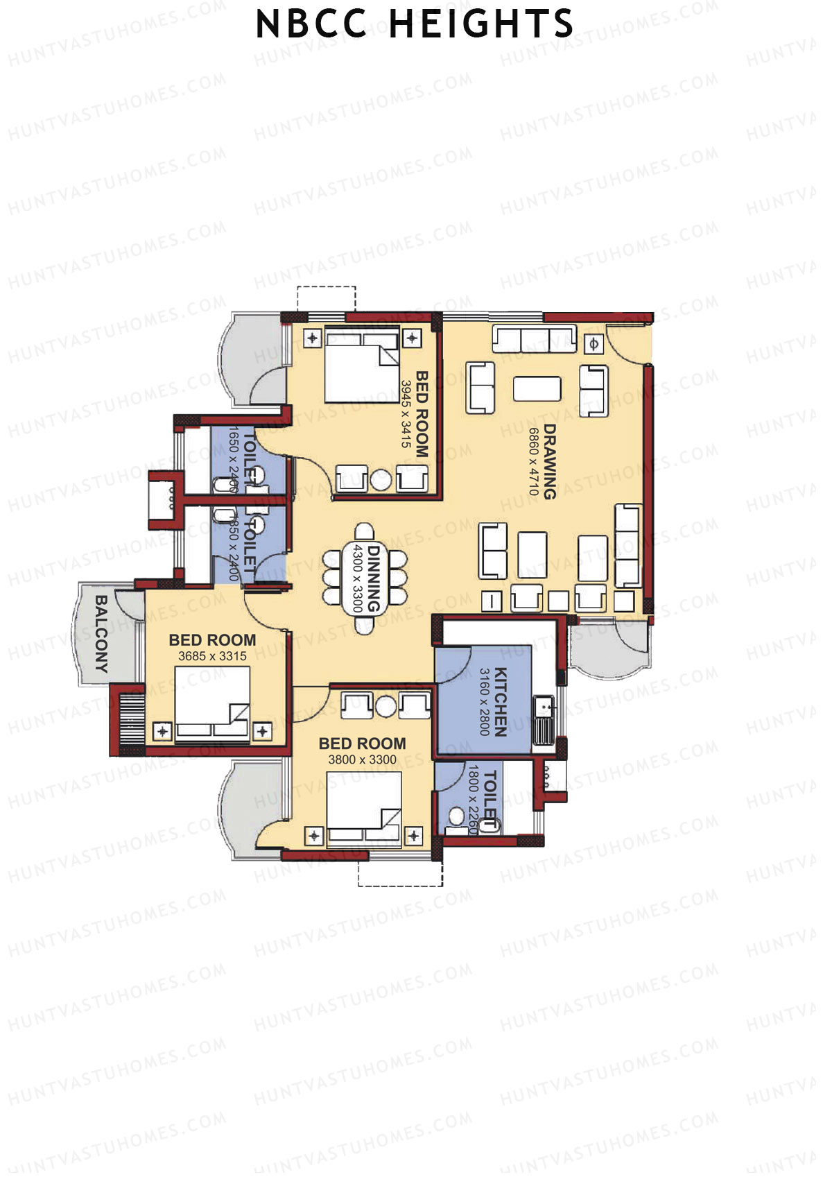 NBCC Heights Block H Unit 2 (Type II) Floor Plan