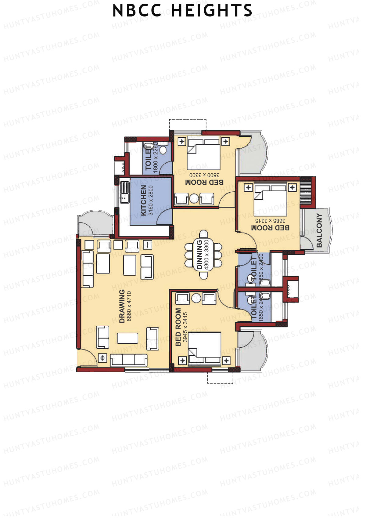 NBCC Heights Block H Unit 4 (Type II) Floor Plan