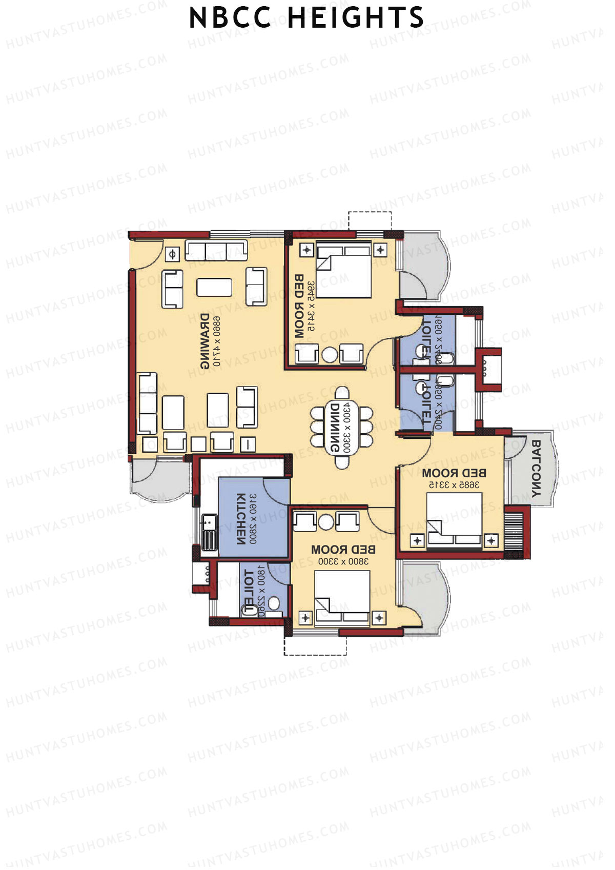 NBCC Heights Block J Unit 1 (Type II) Floor Plan